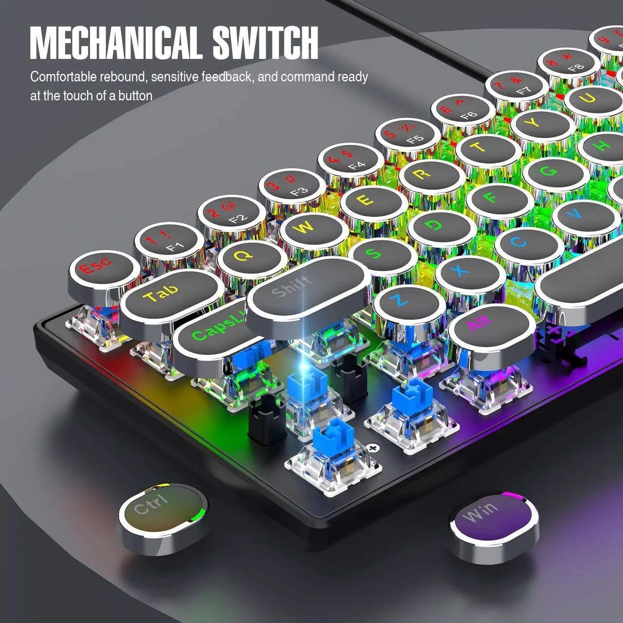 Alt view image 3 of 7 - 7KEYS 60% Gaming Keyboard Wired Mechanical, RGB Backlight, 68 Keys with Arrow Keys, Hot-swappable Blue Switch for PC Computer Laptop