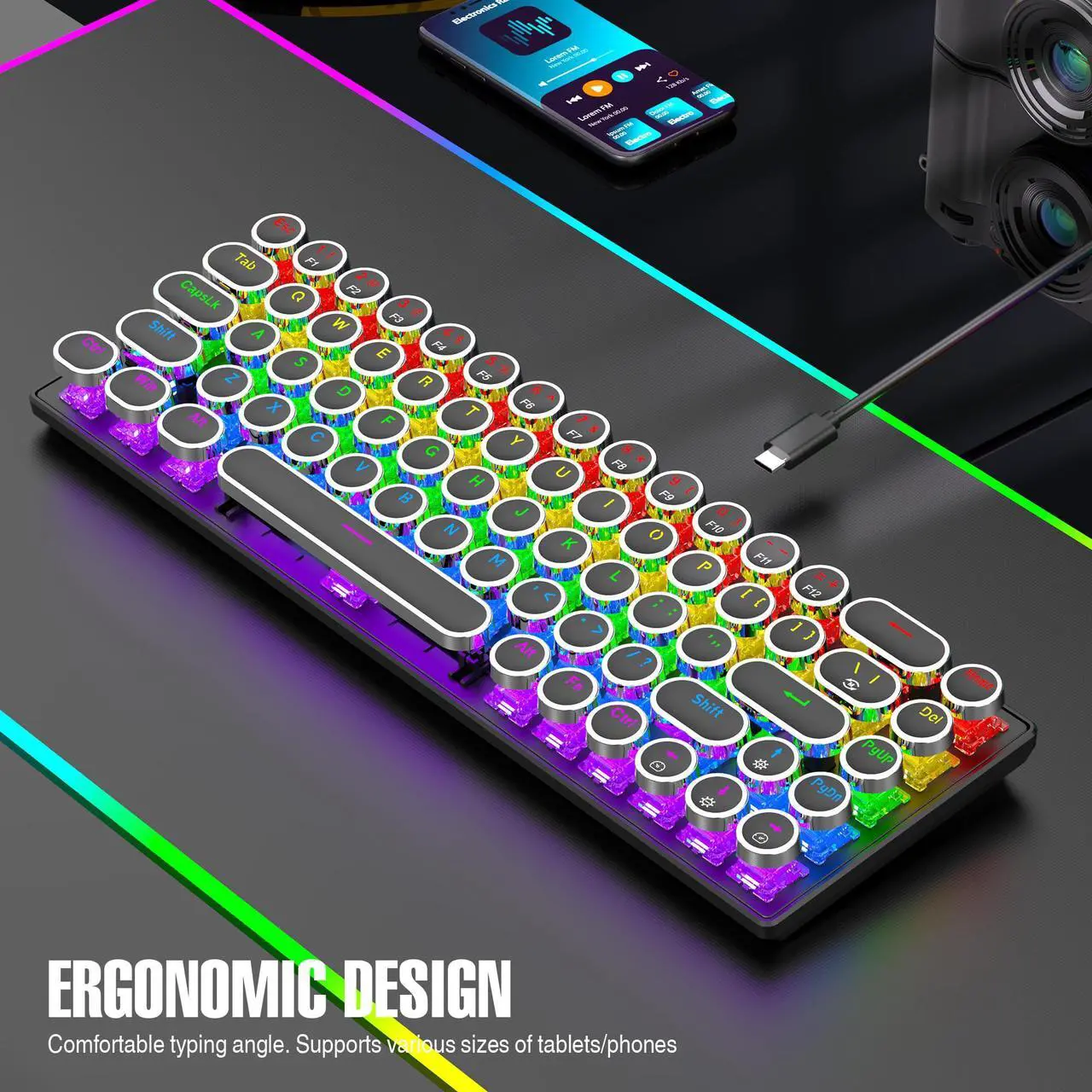 Alt view image 6 of 7 - 7KEYS 60% Gaming Keyboard Wired Mechanical, RGB Backlight, 68 Keys with Arrow Keys, Hot-swappable Blue Switch for PC Computer Laptop