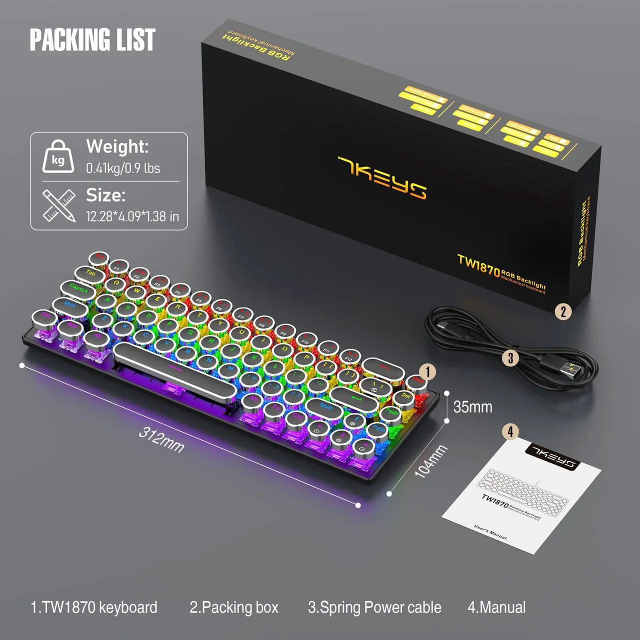 Alt view image 7 of 7 - 7KEYS 60% Gaming Keyboard Wired Mechanical, RGB Backlight, 68 Keys with Arrow Keys, Hot-swappable Blue Switch for PC Computer Laptop