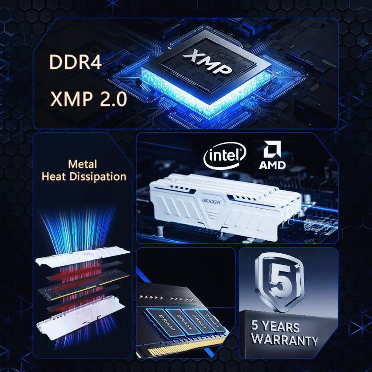Alt view image 7 of 7 - GUDGA DDR4 8GB 3200MHz 1.35V 288-Pin Desktop Memory RAM for Computer Hardware