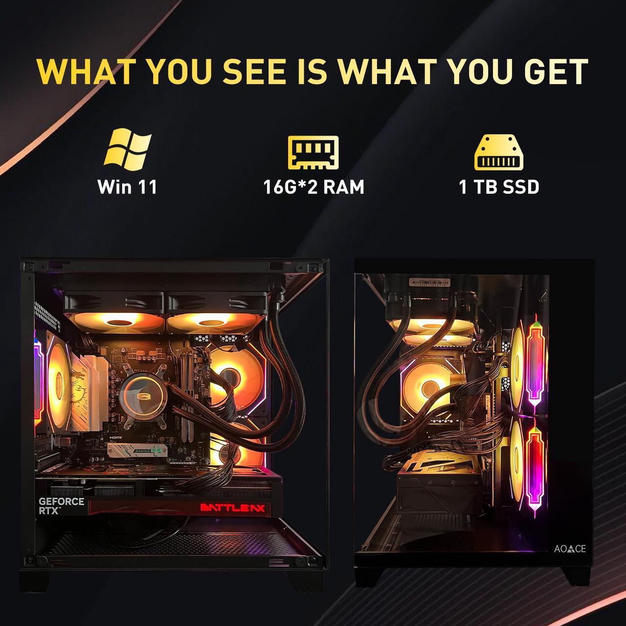 Alt view image 3 of 6 - AOACE - Gaming Desktop -AMD Ryzen5 9600X - NVIDIA GeForce RTX 5070 12G - 1TB M2 - 32GB DDR5 6400MHz - WiFi&Bluetooth - Windows 11 home - Gaming PC