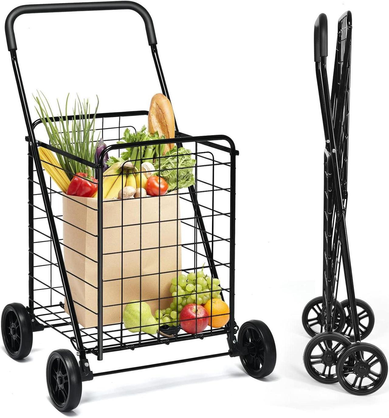 Main image of Shopping Carts for Groceries, Heavy Duty Grocery Cart on Wheels Foldable, Portable Folding Shopping Cart with Wheels, Collapsible Versatile Rolling Utility Cart for Laundry (Black)