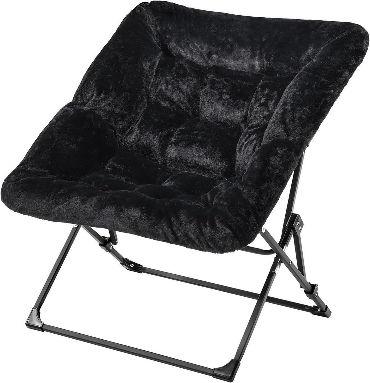 Main image of Comfy Saucer Chair for Adults, Soft Faux Fur Folding Lounge Chair for Bedroom Living Room Dorm Rooms Flexible Reading Chair for Teens Kids, X-Large Foldable Chair (Faux Fur-Black)