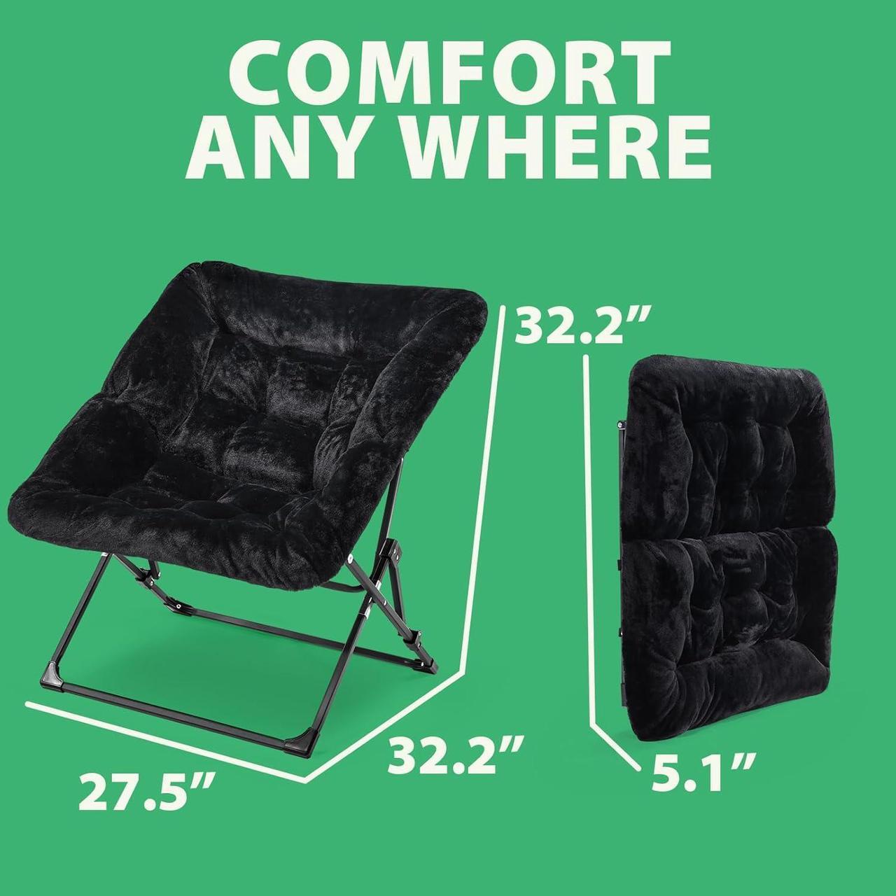 Alt view image 4 of 6 - Comfy Saucer Chair for Adults, Soft Faux Fur Folding Lounge Chair for Bedroom Living Room Dorm Rooms Flexible Reading Chair for Teens Kids, X-Large Foldable Chair (Faux Fur-Black)