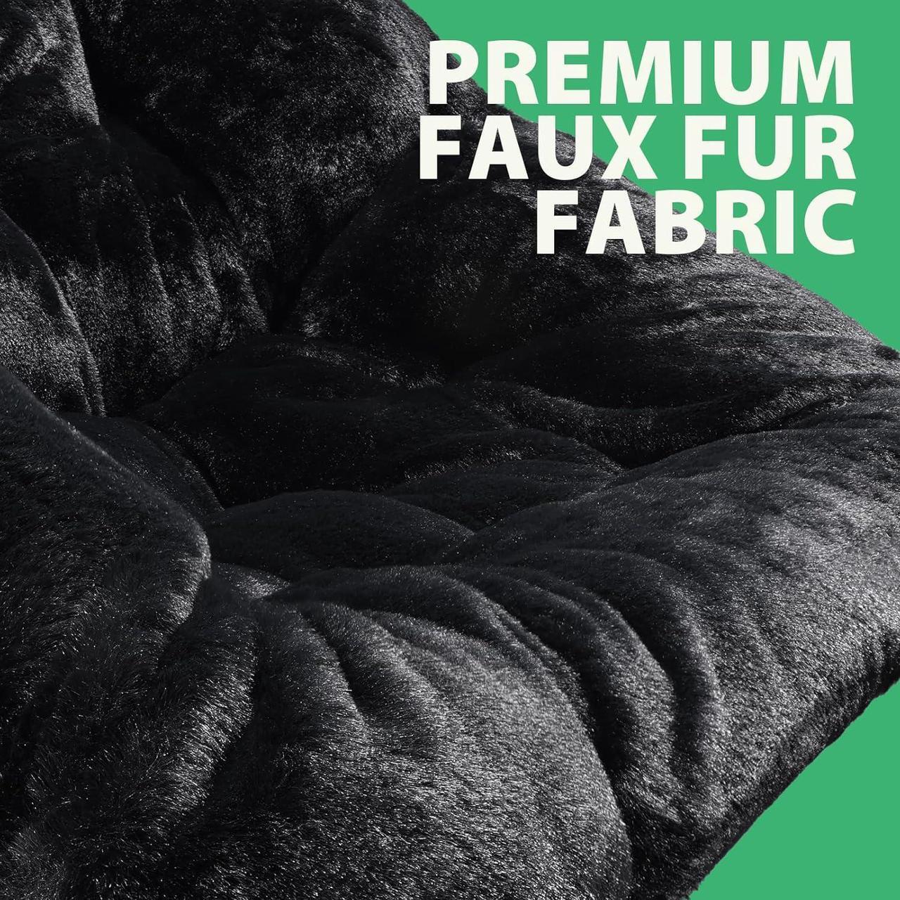 Alt view image 6 of 6 - Comfy Saucer Chair for Adults, Soft Faux Fur Folding Lounge Chair for Bedroom Living Room Dorm Rooms Flexible Reading Chair for Teens Kids, X-Large Foldable Chair (Faux Fur-Black)