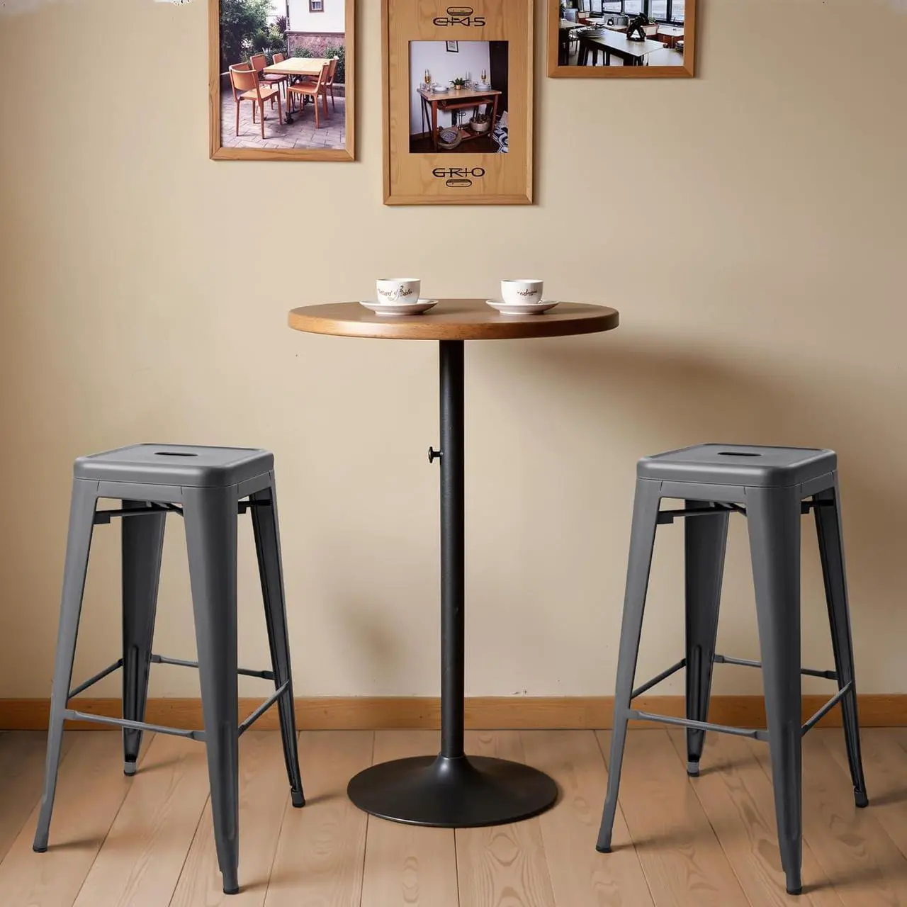 Alt view image 3 of 7 - 30 Inches Metal Bar Stools Bar Height High Backless Stools Indoor Outdoor Stackable Kitchen Stools Set of 4 (Gray)