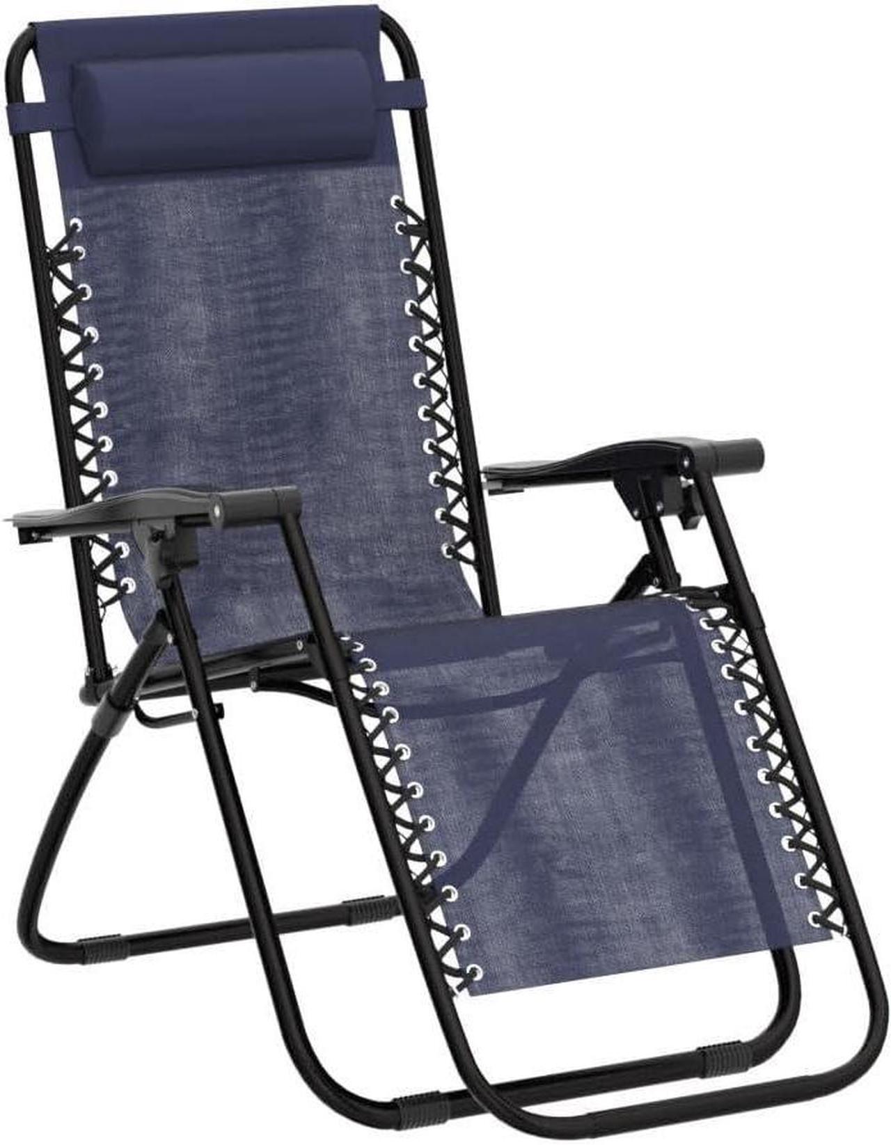 Alt view image 2 of 7 - Patio Zero Gravity Chair Outdoor Folding Adjustable Reclining Chairs Pool Side Using Lawn Lounge Chair with Pillow Set of 2 (Dark Blue)