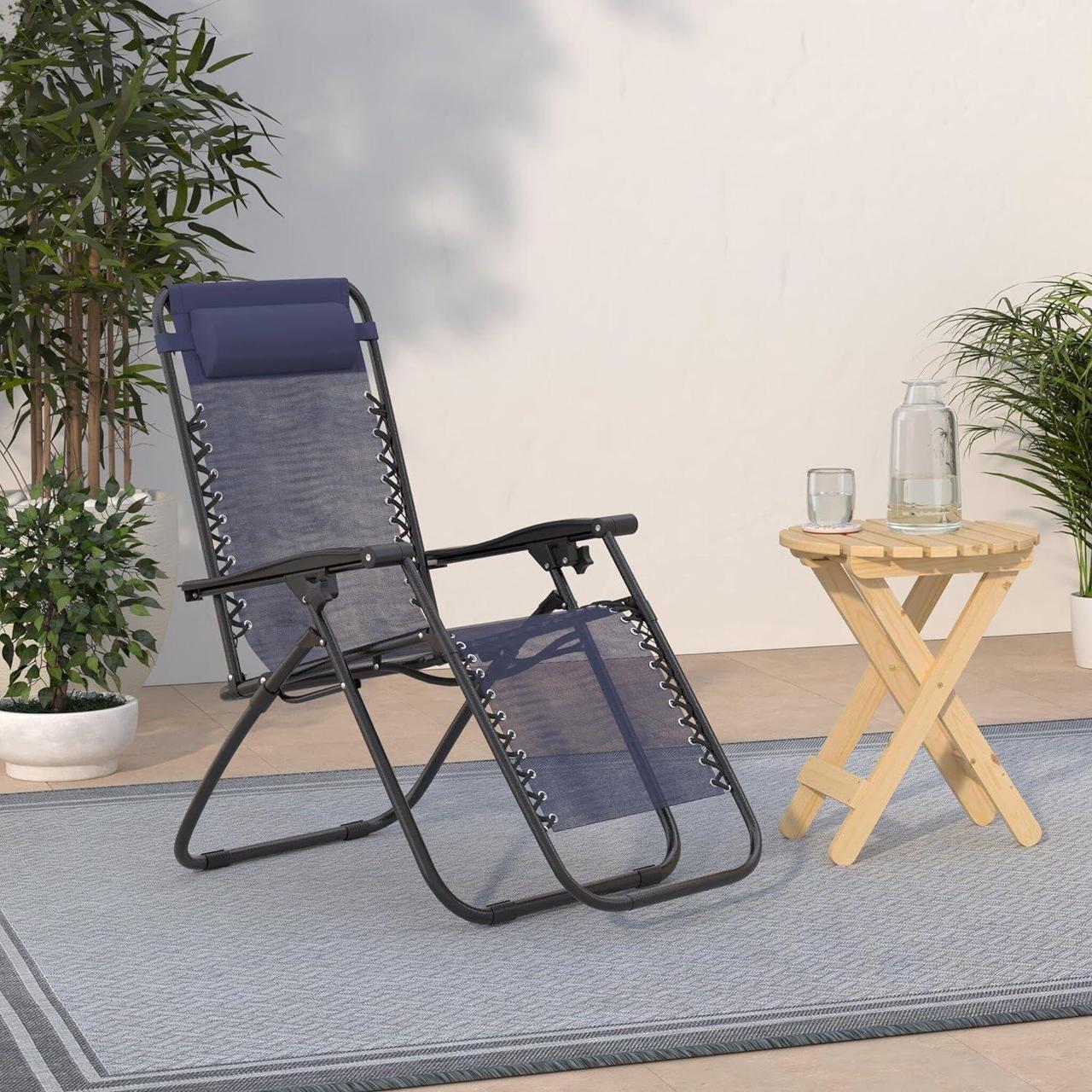 Alt view image 6 of 7 - Patio Zero Gravity Chair Outdoor Folding Adjustable Reclining Chairs Pool Side Using Lawn Lounge Chair with Pillow Set of 2 (Dark Blue)