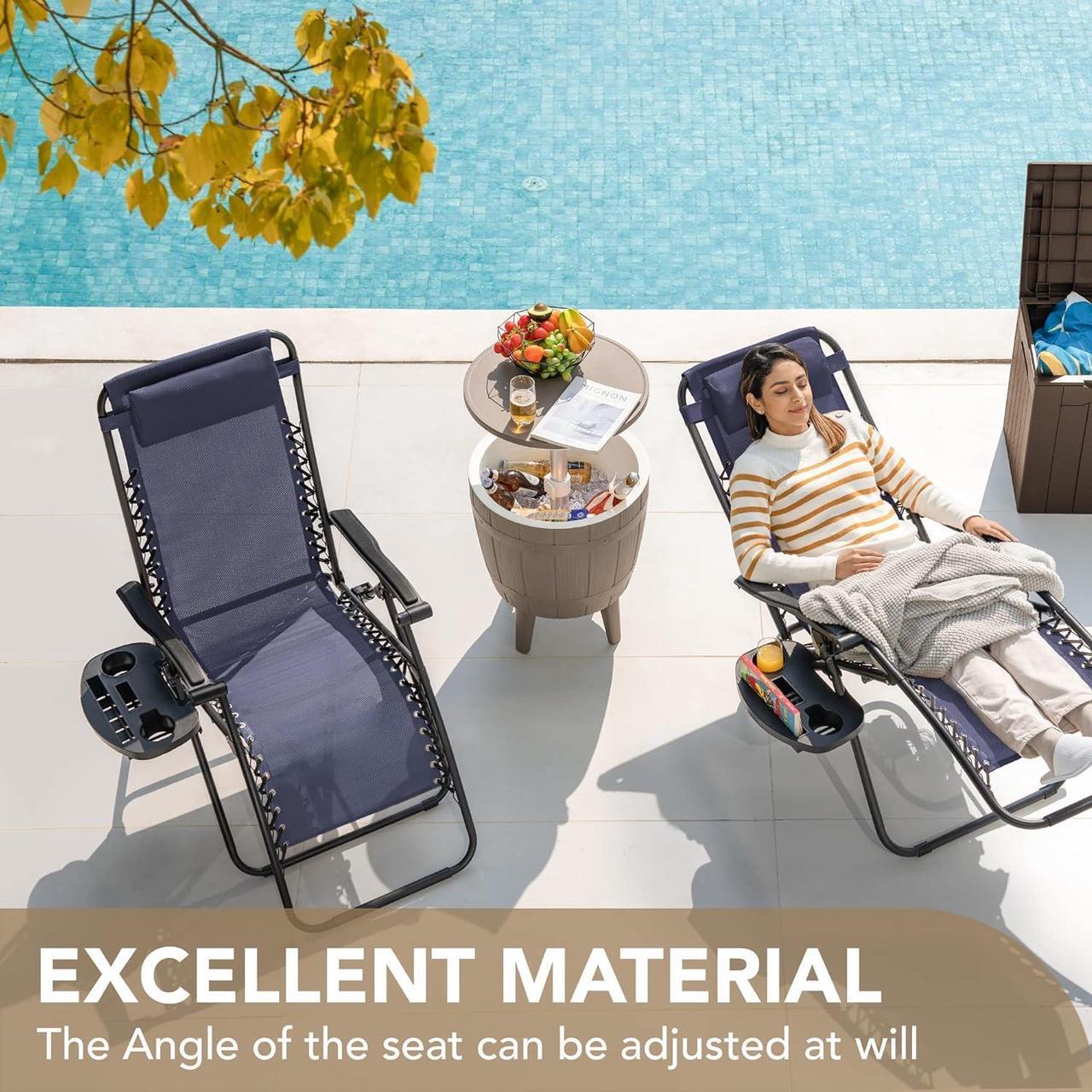 Alt view image 3 of 7 - Patio Zero Gravity Chair Outdoor Folding Adjustable Reclining Chairs Pool Side Using Lawn Lounge Chair with Pillow Set of 2 (Dark Blue)