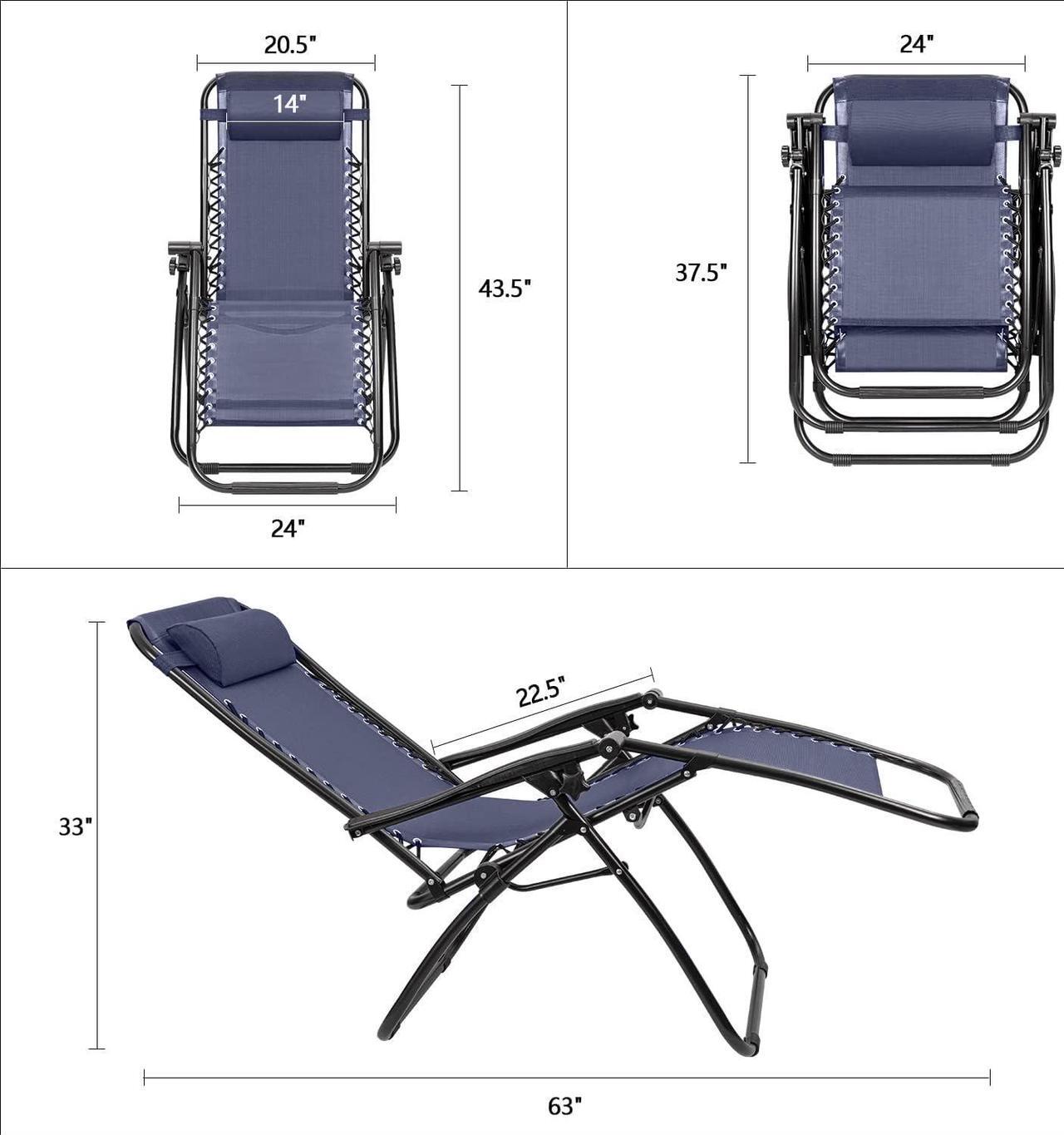 Alt view image 7 of 7 - Patio Zero Gravity Chair Outdoor Folding Adjustable Reclining Chairs Pool Side Using Lawn Lounge Chair with Pillow Set of 2 (Dark Blue)