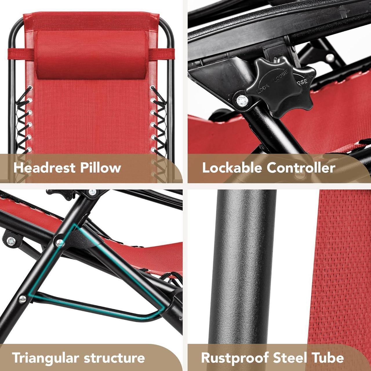 Alt view image 7 of 7 - Patio Zero Gravity Chair Outdoor Folding Adjustable Reclining Chairs Pool Side Using Lawn Lounge Chair with Pillow Set of 2 (Red)