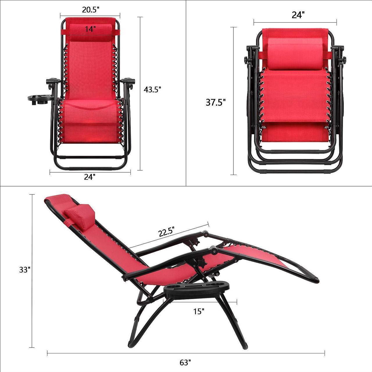 Alt view image 2 of 7 - Patio Zero Gravity Chair Outdoor Folding Adjustable Reclining Chairs Pool Side Using Lawn Lounge Chair with Pillow Set of 2 (Red)