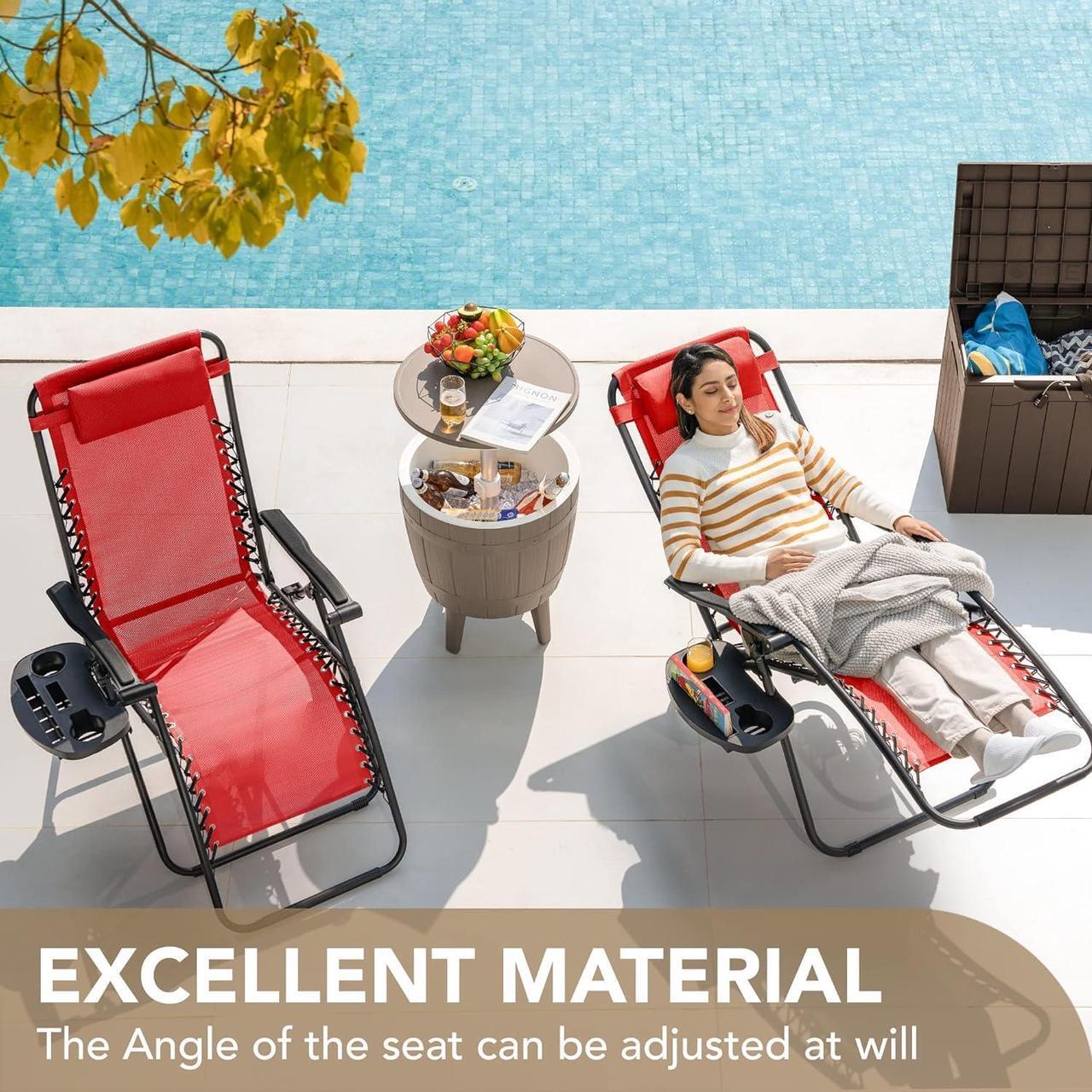 Alt view image 3 of 7 - Patio Zero Gravity Chair Outdoor Folding Adjustable Reclining Chairs Pool Side Using Lawn Lounge Chair with Pillow Set of 2 (Red)