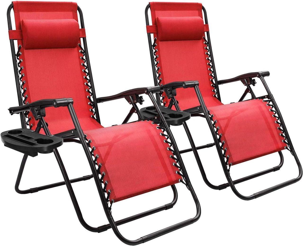 Main image of Patio Zero Gravity Chair Outdoor Folding Adjustable Reclining Chairs Pool Side Using Lawn Lounge Chair with Pillow Set of 2 (Red)