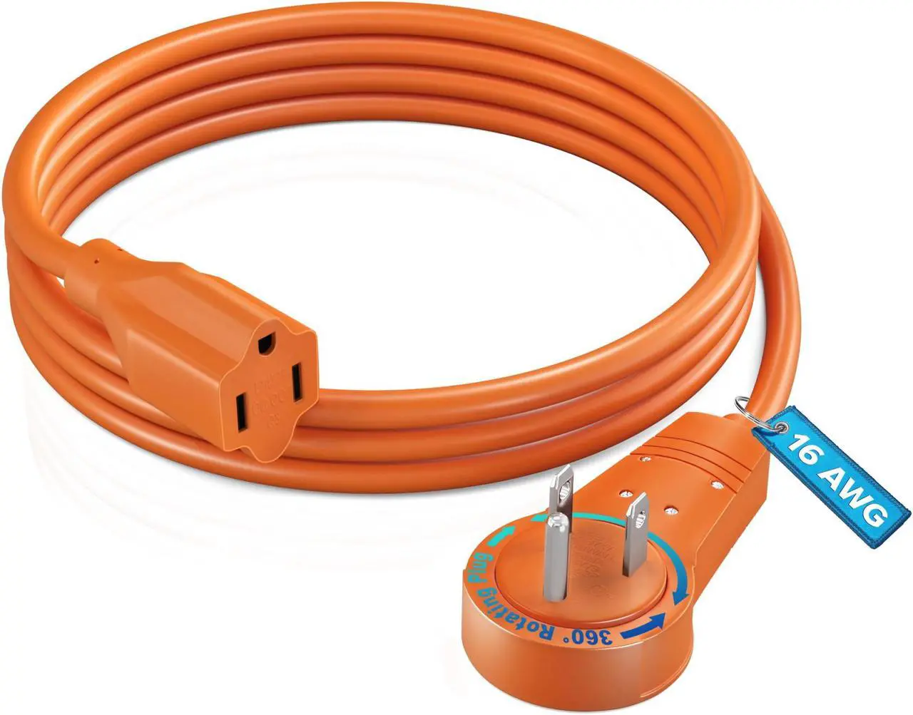 Main image of Maximm Cable 3 Feet 360° Rotating Flat Plug Extension Cord/Wire, 3 Prong Grounded Wire 16 Awg Power Cord - Orange - UL Certified