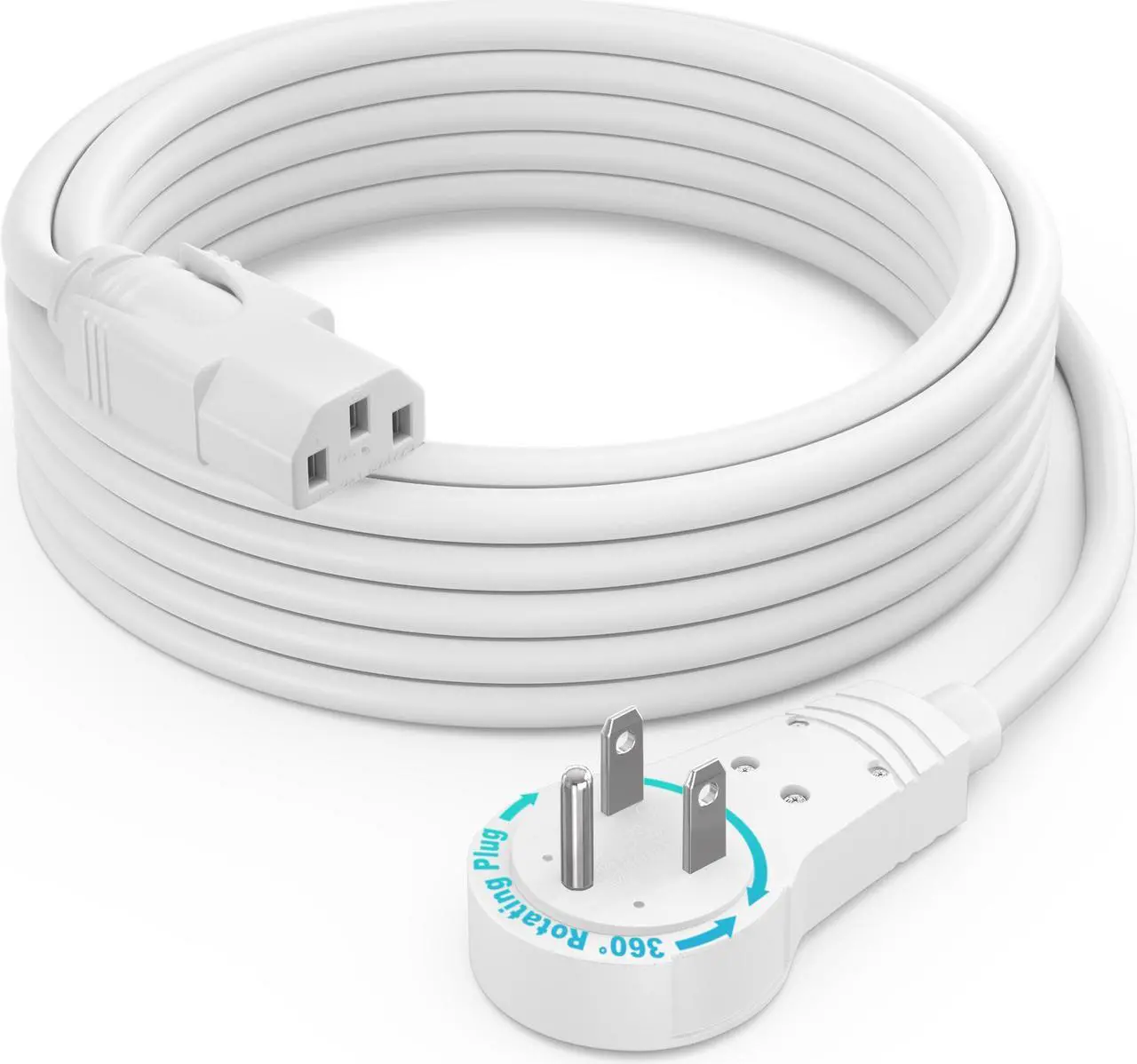 Main image of Maximm Monitor Computer Power Cord 10 Ft Flat Plug 360° Rotating PC Cable 3 Prong for, Desktop, Printer, Scanner, 16 AWG NEMA 5-15P to IEC13 - UL Certified