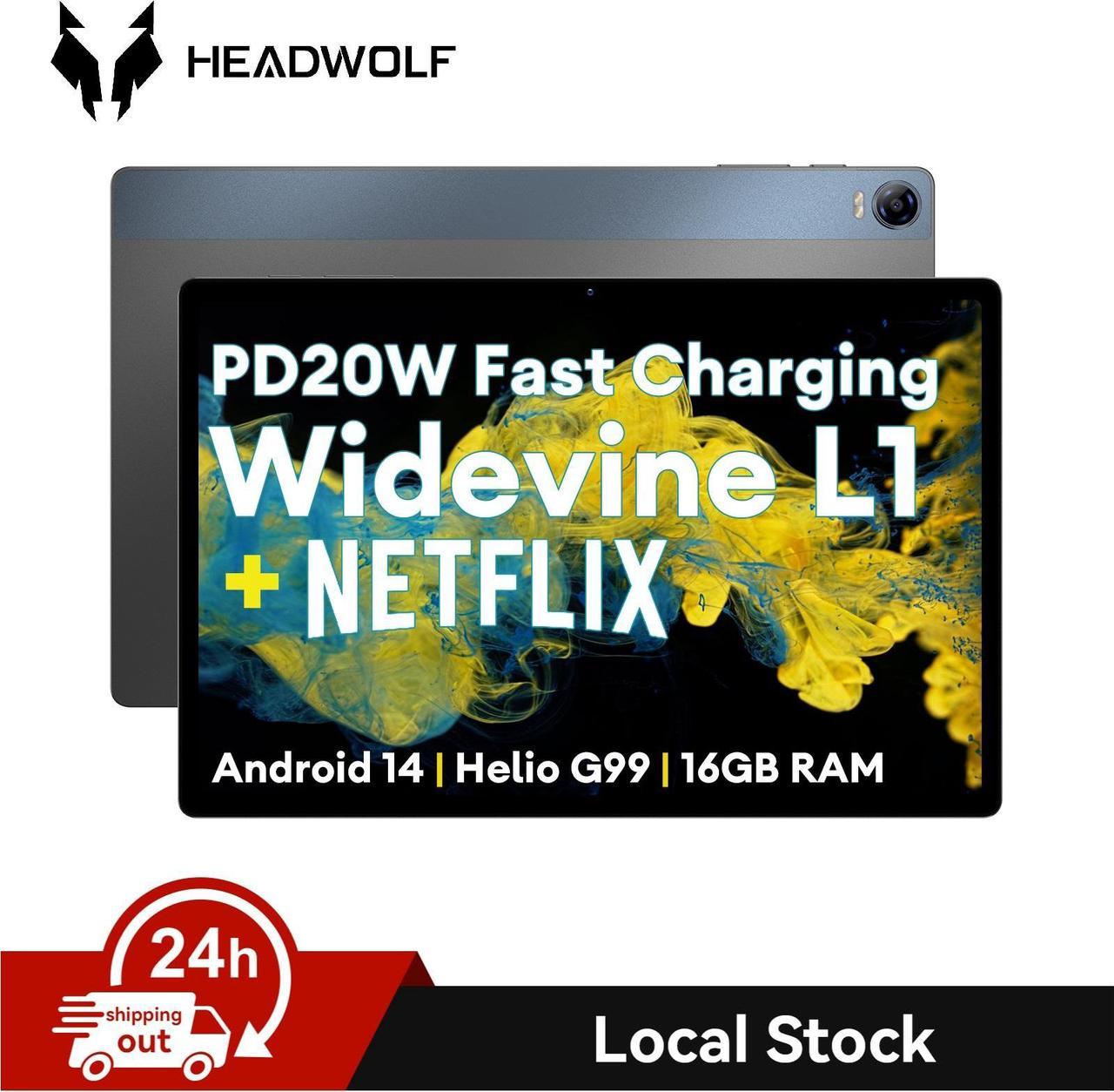 Headwolf 2024 New Arrival HPad5 10.51'' IPS Android 14 Tablet, Octa Core Helio G99 FHD Gaming Tablet, 8GB+8GB RAM + 128GB ROM, 8500mAh, Widevine L1, 16MP+8MP, Quad Speakers, 2.4/5G WiFi GPS Tablet