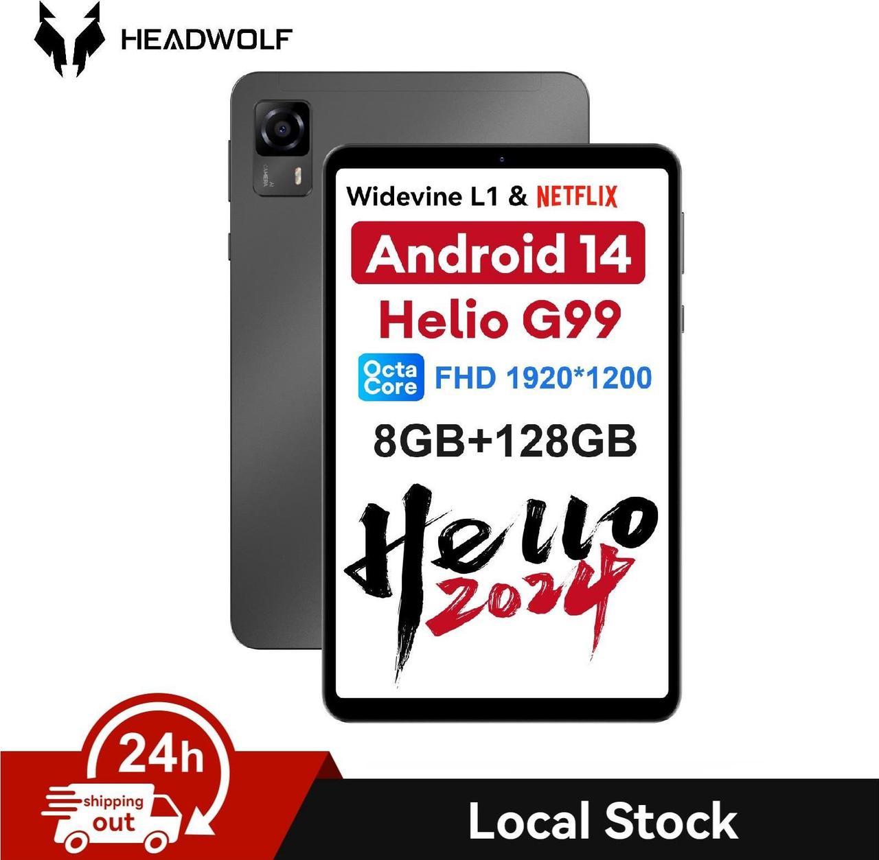 Headwolf 2024 New Arrival FPad5 8.4'' IPS Android 14 Tablet, Helio G99 Octa Core Tablet, FHD 1920 * 1200 Display Tablet, 16GB RAM + 128GB ROM, Widevine L1, 5500mAh, 13MP+8MP, 2.4/5G WiFi GPS Tablet