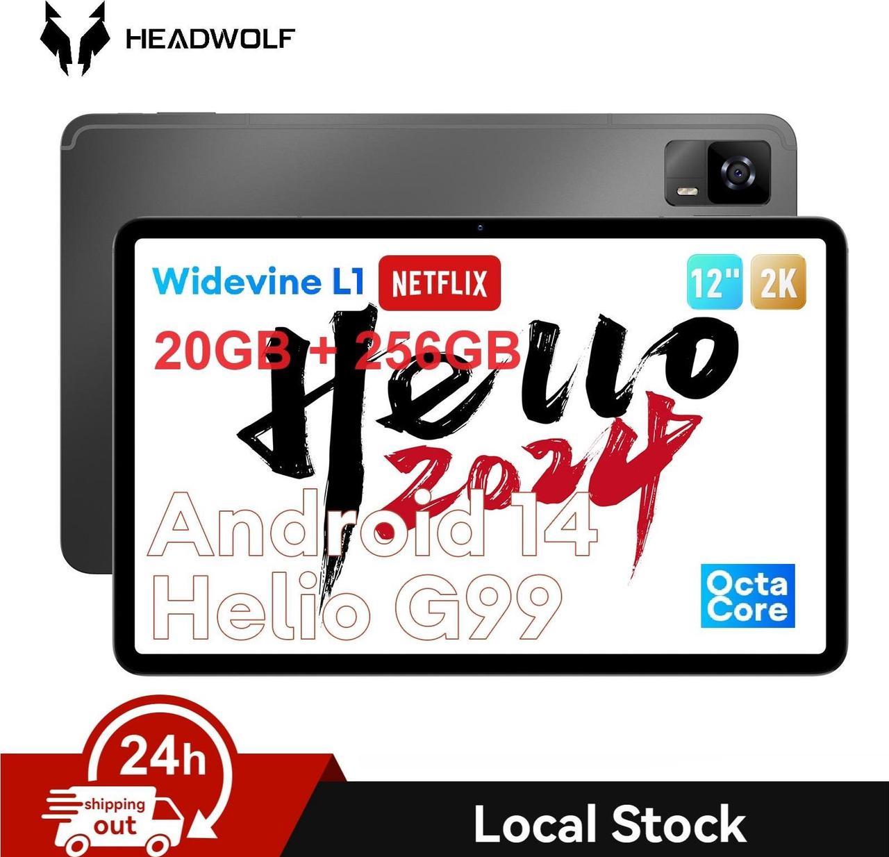 Headwolf 2024 New Arrival HPad6 12'' IPS 2K Android 14 Tablet, Helio G99 Octa Core Tablet, 8+12GB RAM + 256GB ROM Gaming Tablet, 8800mAh, Widevine L1, 16MP+8MP, Quad Speaker, 2.4/5G WiFi GPS Tablet