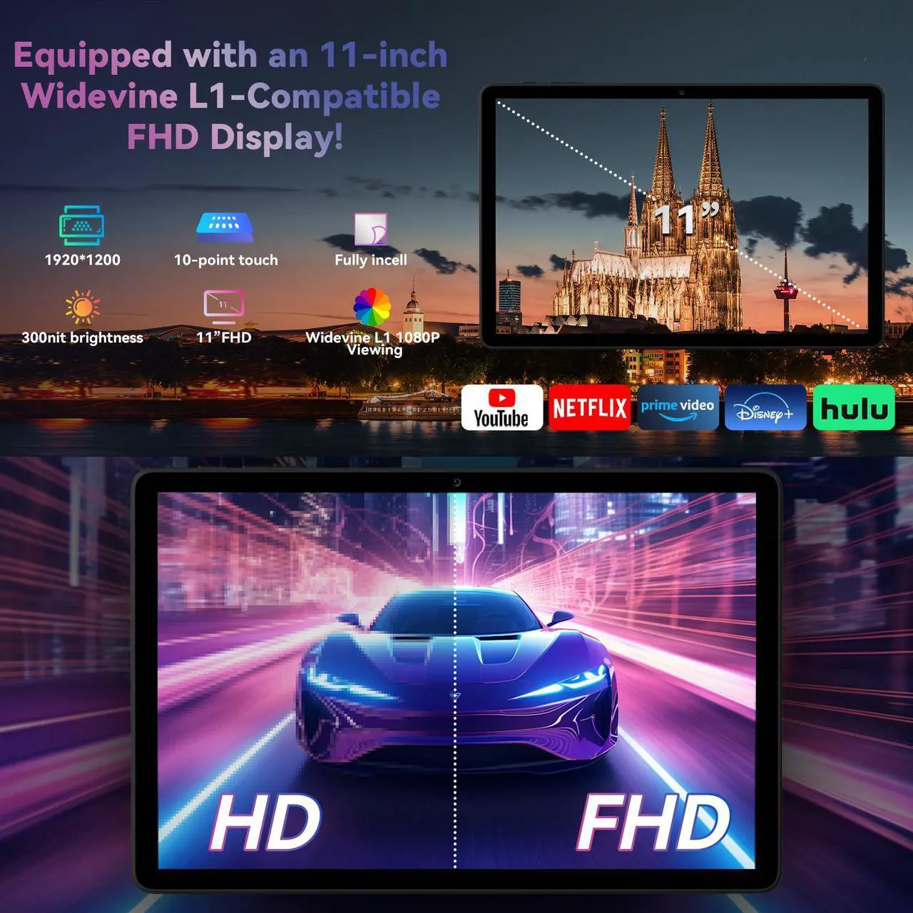 Alt view image 5 of 7 - Headwolf Wpad7 2025 Newest Android 15 Tablet, 8 Core 11 Inch FHD Incell 1920 * 1200 Display Tablets, Widevine L1, 6+6GB RAM 128GB ROM 1TB Expand, 8000mAh+GMS+Gaming Tablet, 8MP Front+13MP Rear, BT5.0