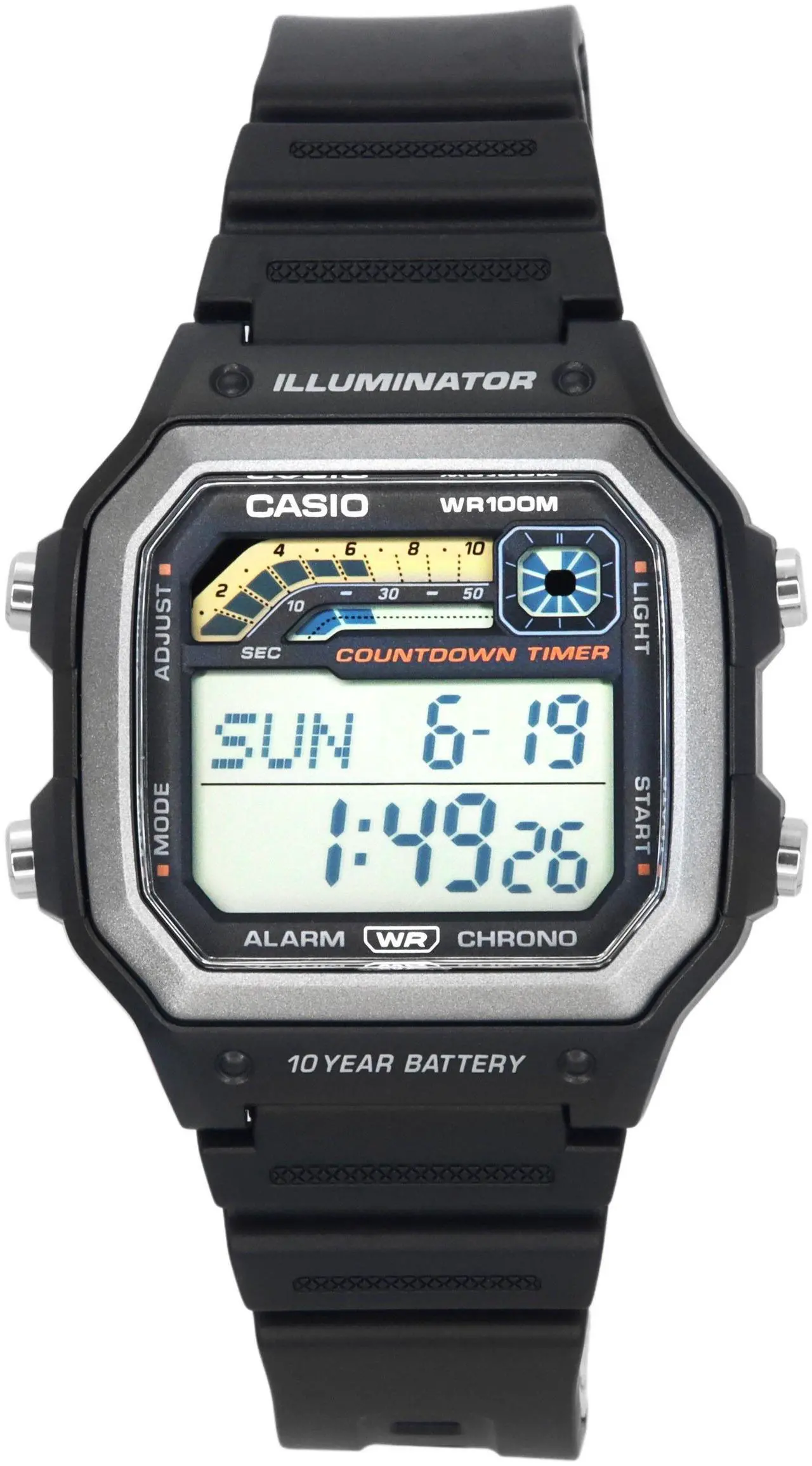 Main image of Casio Digital Alarm Chrono Illuminator Stopwatch Timer WS1600H1A 100M Mens Watch
