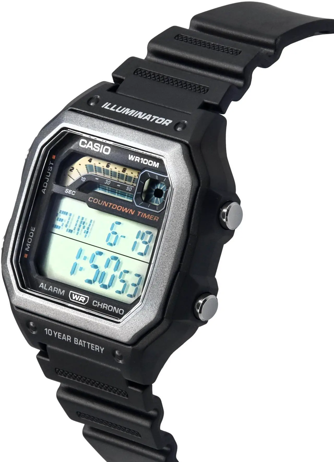 Alt view image 3 of 4 - Casio Digital Alarm Chrono Illuminator Stopwatch Timer WS1600H1A 100M Mens Watch
