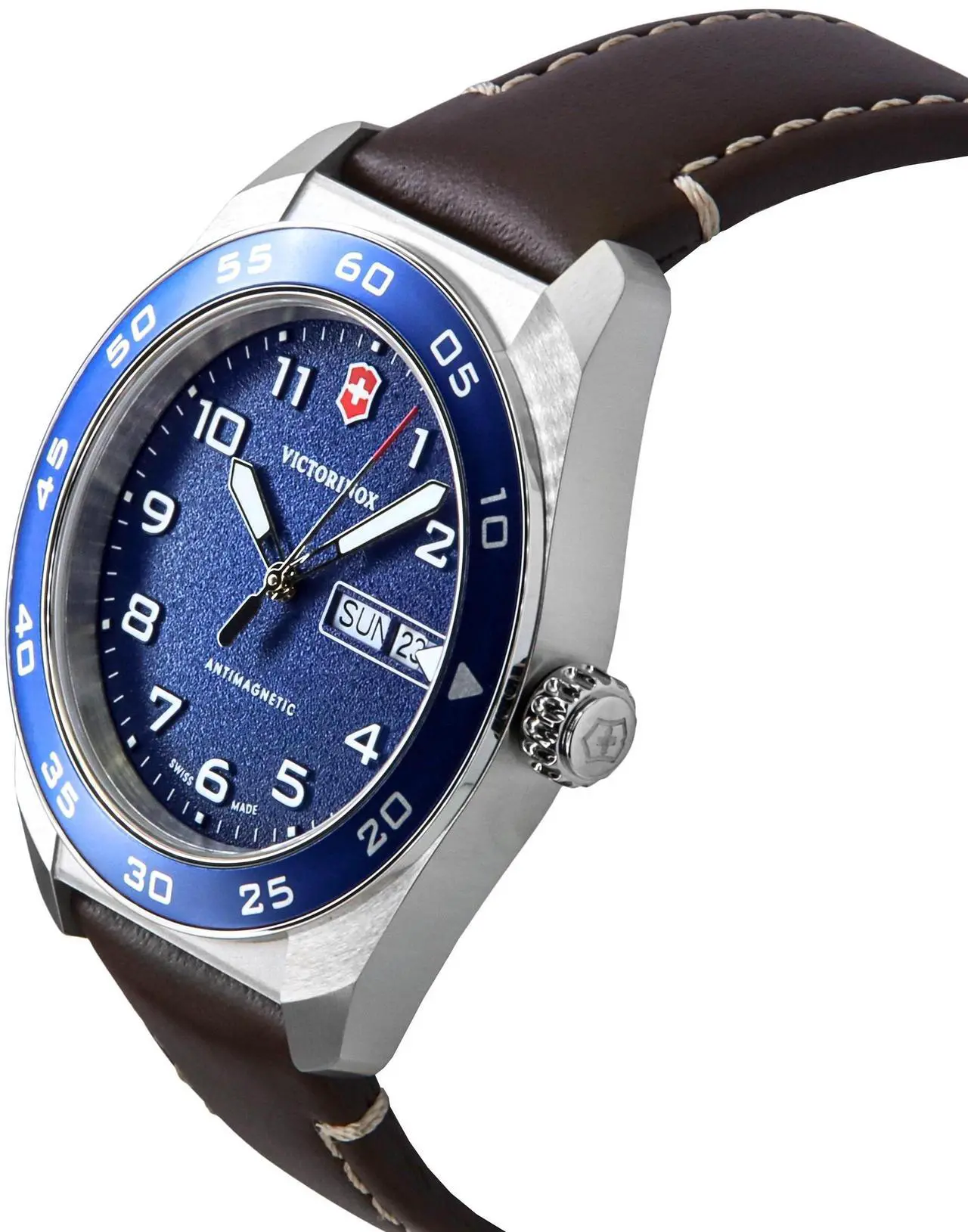 Alt view image 3 of 4 - Victorinox Swiss Army Leather Strap Blue Dial Quartz 242040 100M Men's Watch