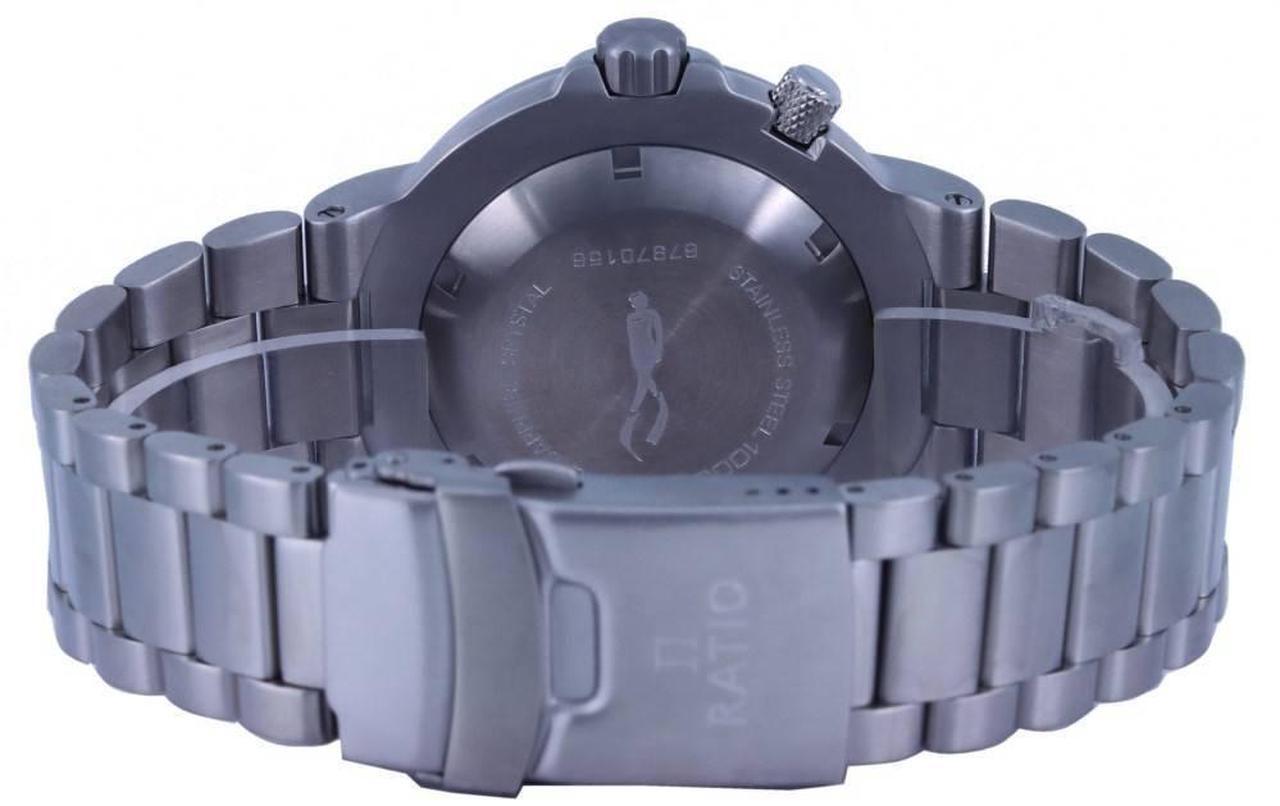 Alt view image 6 of 7 - Ratio FreeDiver Blue Dial Stainless Steel Quartz 1000 Meters Helium-Safe 1050HA93-12V-BLU Mens Watch