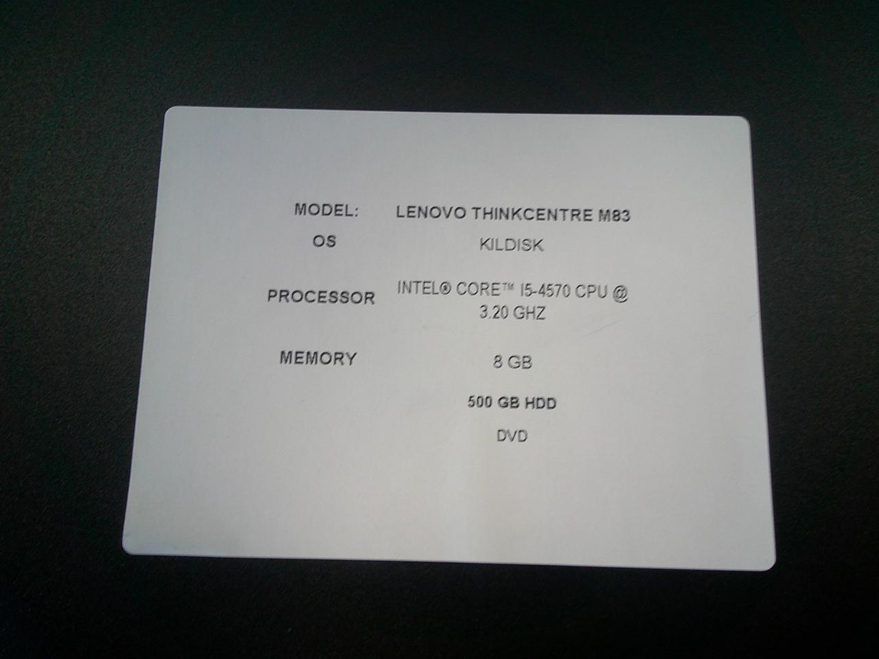 Alt view image 3 of 4 - Lenovo ThinkCentre M83 Desktop PC  Intel Core i5-4570 3.20GHz, 8GB RAM, 500GB HDD  No OS