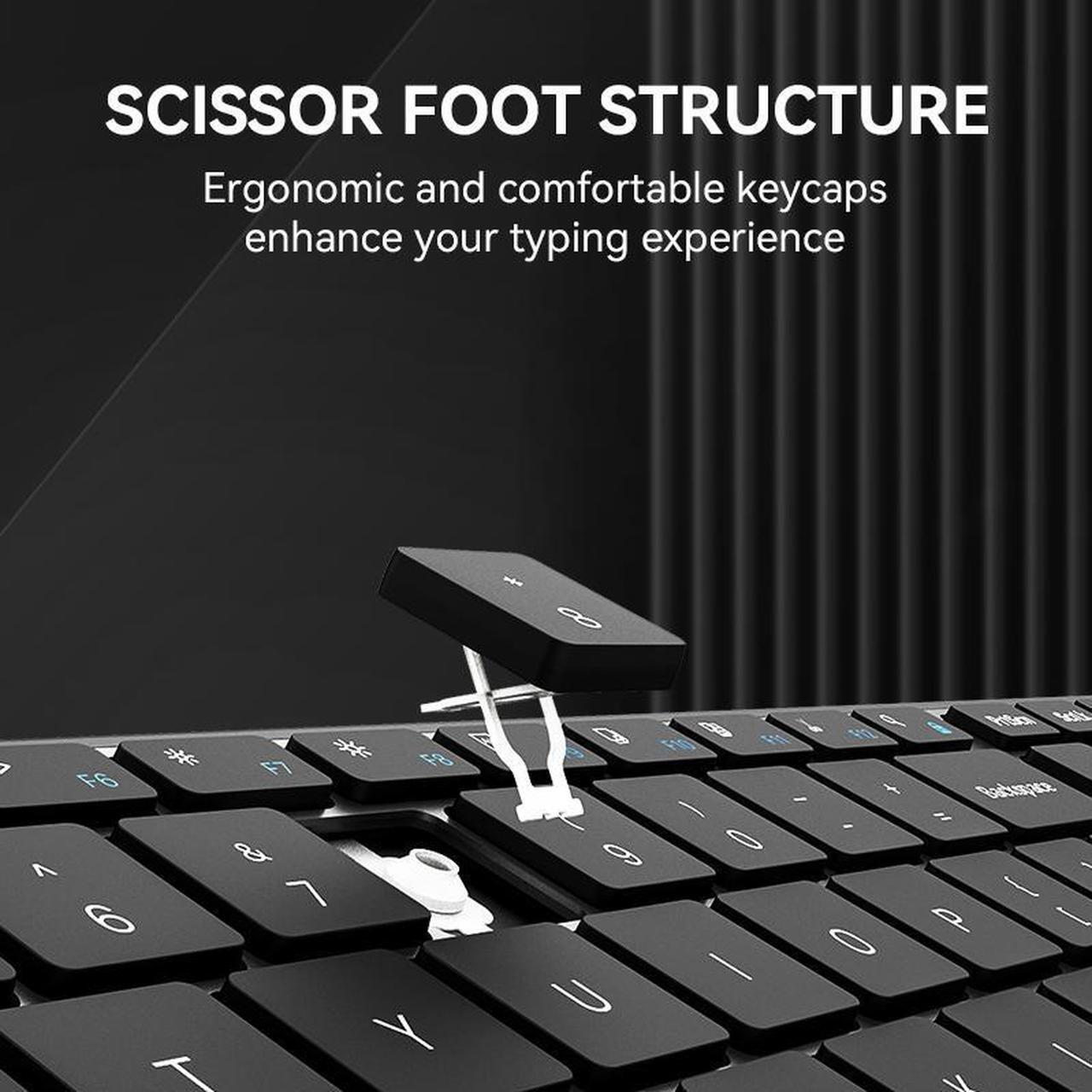 Alt view image 7 of 7 - AUSDOM Wireless Bluetooth Keyboard Full Size, Quiet Slim Multi-Device Rechargeable Cordless QWERTY Keyboard with Number Pad, Low Profile Silent Flat Universal Keyboard for Computer/Mac/Windows