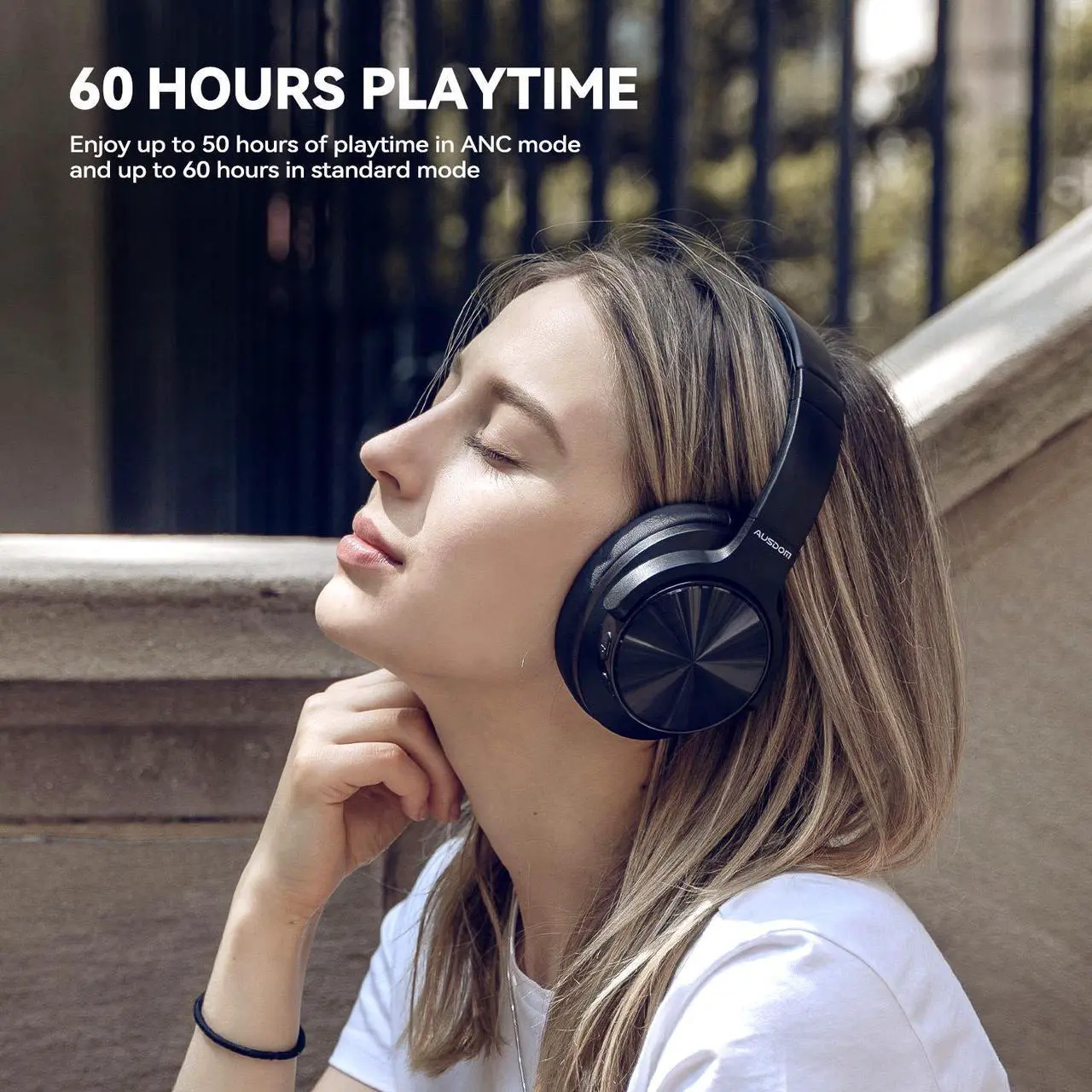 Alt view image 2 of 7 - AUSDOM E9 Active Noise Cancelling Headphones: Wireless Bluetooth Over Ear Foldable Headphones with 60Hrs Playtime, aptX HD & Low Latency, Comfortable Earpads, Deep Bass for Travel Work Cellphones
