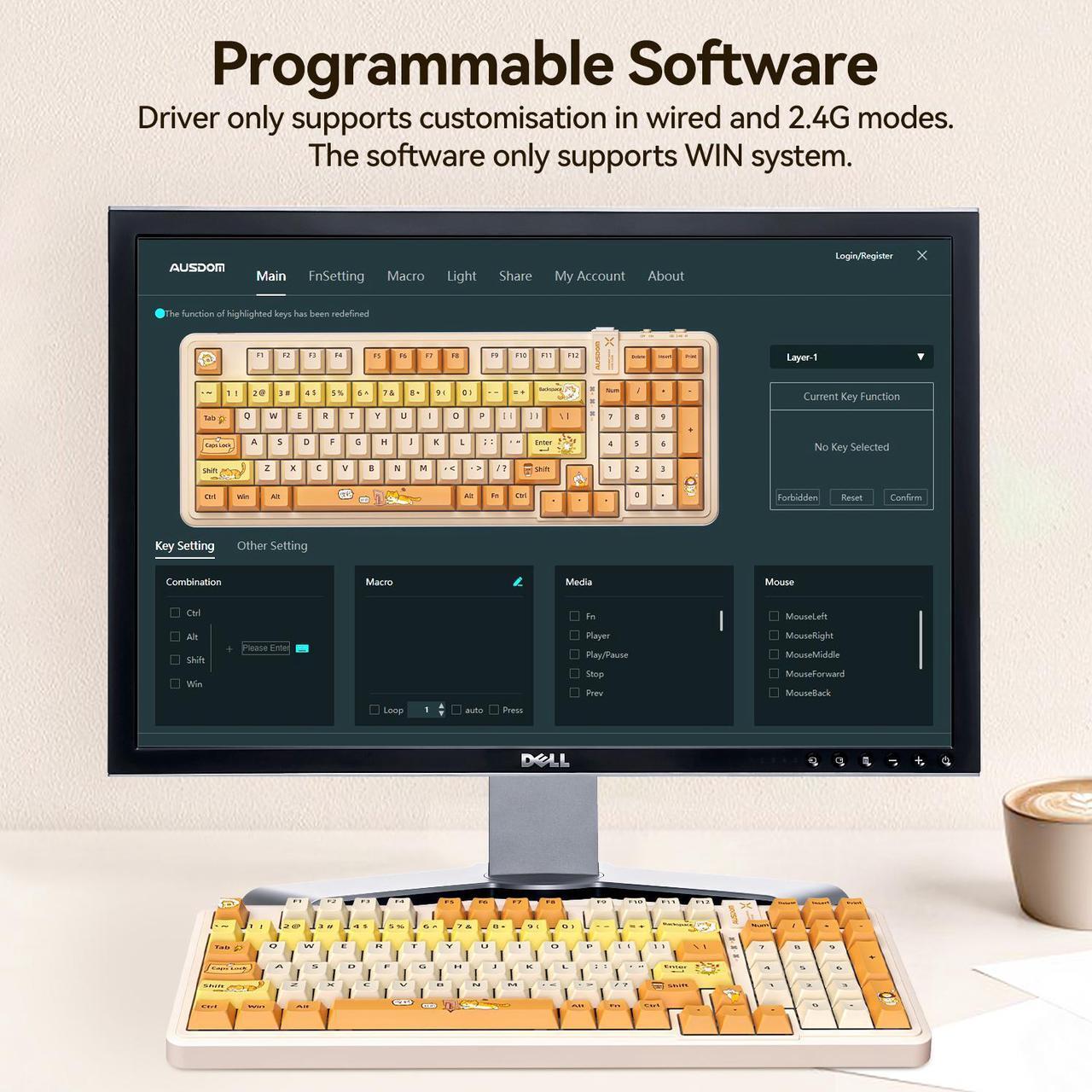 Alt view image 5 of 7 - AUSDOM 98Pro Wireless Mechanical Keyboard,Hot Swappable Custom Keyboard with Gasket Structure,Pre-lubed Linear Switches,2.4GHz/Type-C/Bluetooth Mechanical Keyboard with Backlit(Yellow Cat Theme)