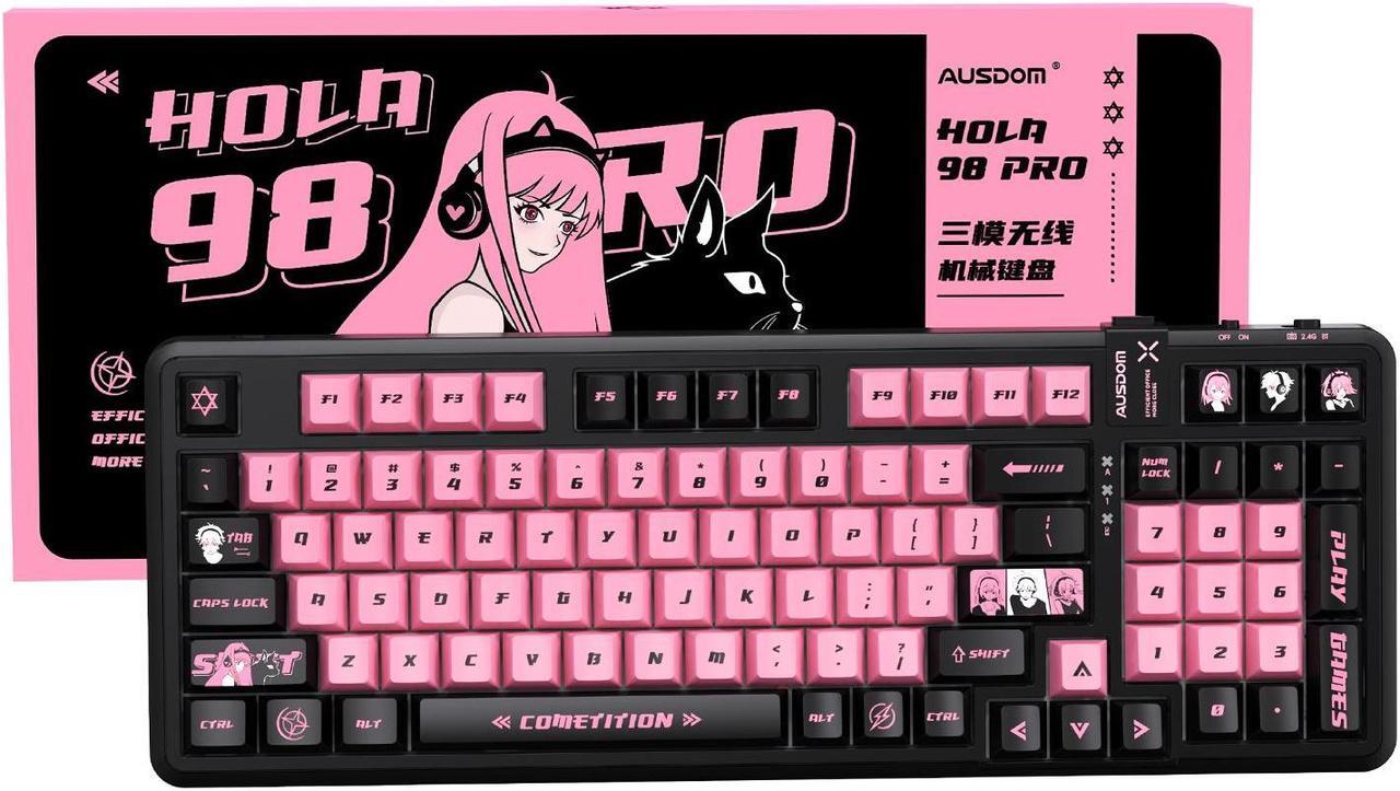 Main image of AUSDOM 98Pro Wireless Mechanical Keyboard, Tri-Mode Bluetooth/2.4GHz/Type-C Gasket Hot Swappable Custom Keyboard,Pre-lubed Linear,Backlit Gaming Keyboard for PC(Manga Girl Theme)