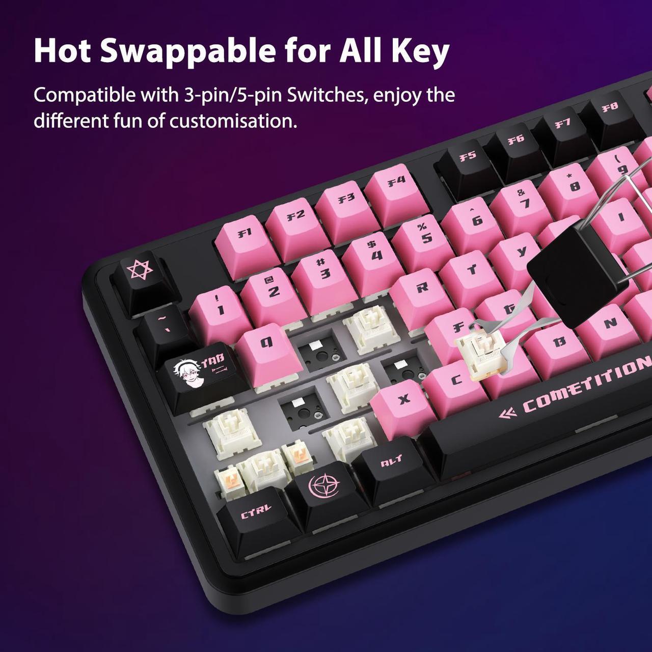 Alt view image 4 of 7 - AUSDOM 98Pro Wireless Mechanical Keyboard, Tri-Mode Bluetooth/2.4GHz/Type-C Gasket Hot Swappable Custom Keyboard,Pre-lubed Linear,Backlit Gaming Keyboard for PC(Manga Girl Theme)