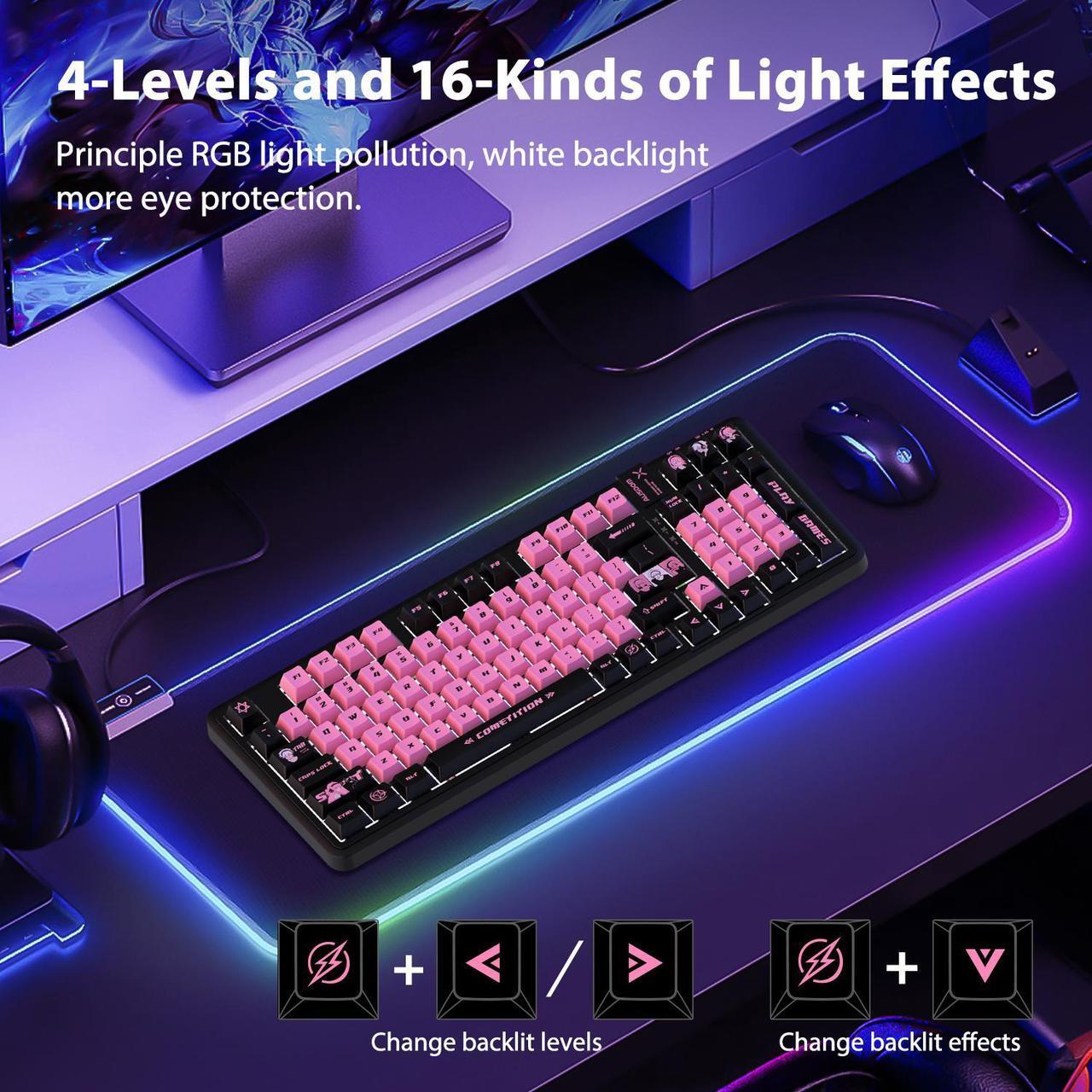 Alt view image 3 of 7 - AUSDOM 98Pro Wireless Mechanical Keyboard, Tri-Mode Bluetooth/2.4GHz/Type-C Gasket Hot Swappable Custom Keyboard,Pre-lubed Linear,Backlit Gaming Keyboard for PC(Manga Girl Theme)