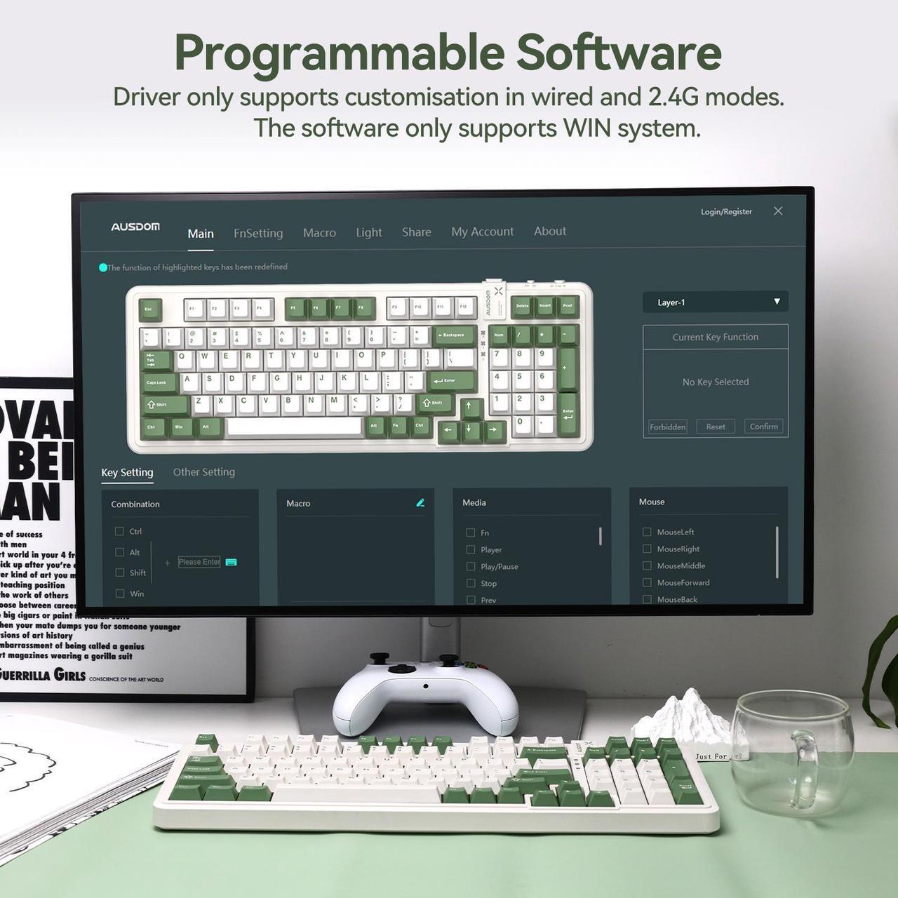 Alt view image 5 of 7 - AUSDOM 98Pro Silent Mechanical Keyboard,Wireless Hot Swappable Silent Keyboard with Backlit,Gasket Structure,Pre-lubed Tactile Switches,2.4GHz/Type-C/Bluetooth Custom Keyboard(Green & White-Silent)