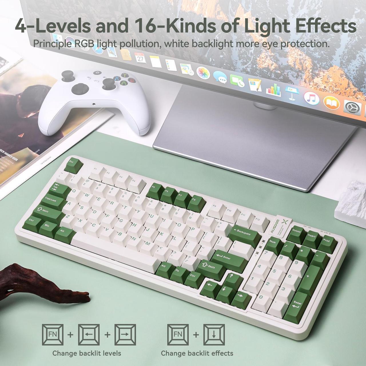 Alt view image 3 of 7 - AUSDOM 98Pro Silent Mechanical Keyboard,Wireless Hot Swappable Silent Keyboard with Backlit,Gasket Structure,Pre-lubed Tactile Switches,2.4GHz/Type-C/Bluetooth Custom Keyboard(Green & White-Silent)