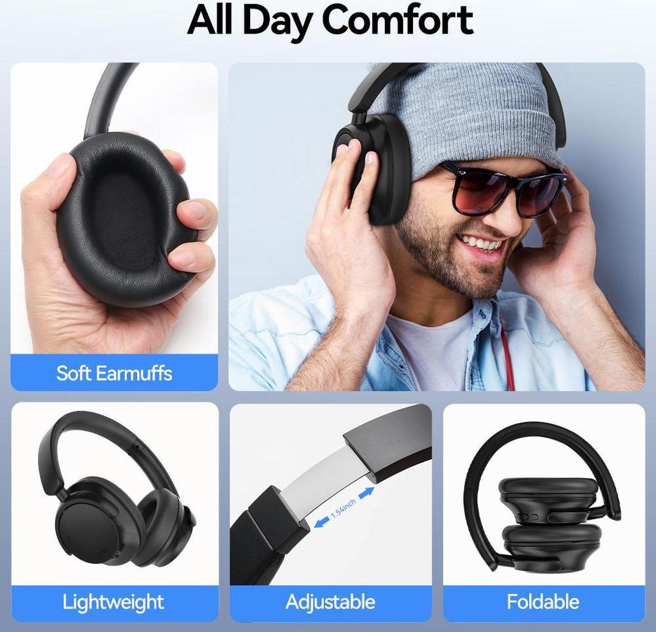 Alt view image 6 of 7 - Ausdom E7 Pro Active Noise Cancelling Headphones Wireless Bluetooth ANC Over Ear Headphone with Deep Bass Microphone, 65H Playtime, Hi-Fi Audio, 3.5mm Jack, Fast Charging for Travel/Work