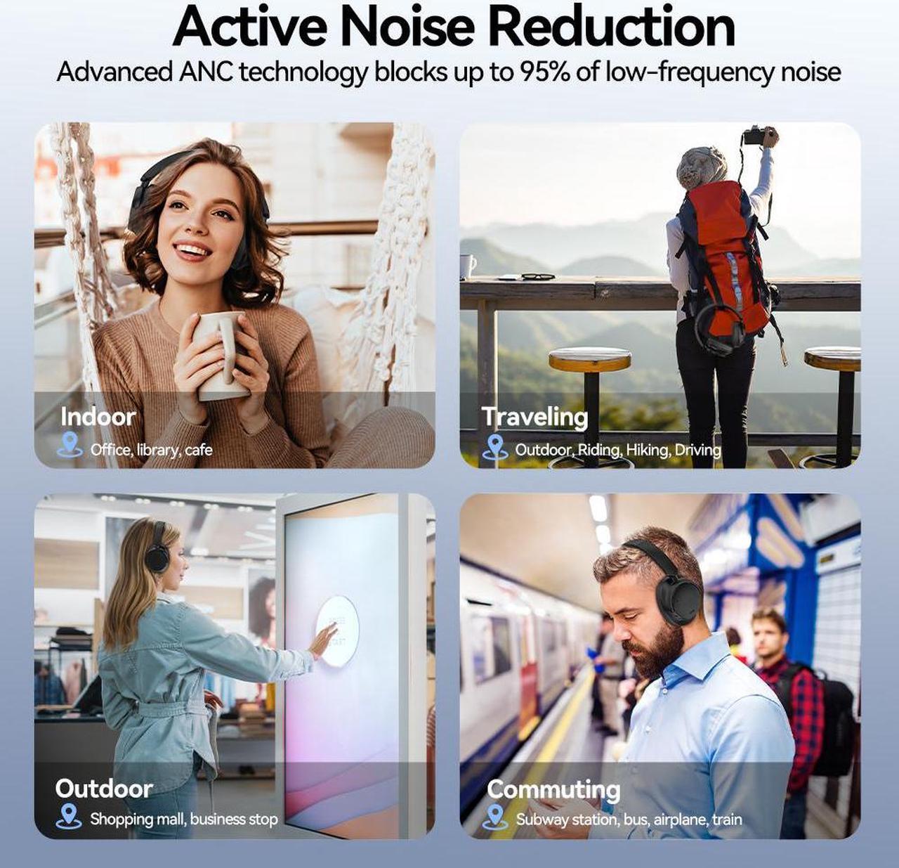 Alt view image 4 of 7 - Ausdom E7 Pro Active Noise Cancelling Headphones Wireless Bluetooth ANC Over Ear Headphone with Deep Bass Microphone, 65H Playtime, Hi-Fi Audio, 3.5mm Jack, Fast Charging for Travel/Work