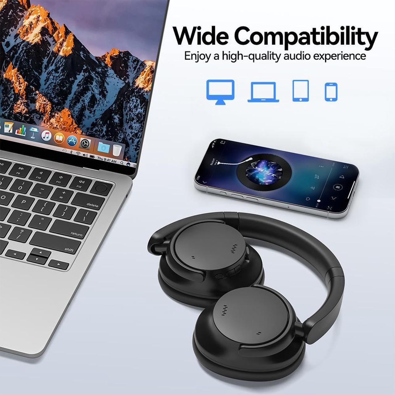 Alt view image 7 of 7 - Ausdom E7 Pro Active Noise Cancelling Headphones Wireless Bluetooth ANC Over Ear Headphone with Deep Bass Microphone, 65H Playtime, Hi-Fi Audio, 3.5mm Jack, Fast Charging for Travel/Work
