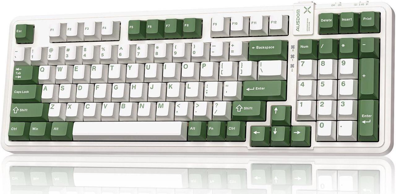 Main image of AUSDOM 98Pro Silent Mechanical Keyboard,Wireless Hot Swappable Silent Keyboard with Backlit,Gasket Structure,Pre-lubed Tactile Switches,2.4GHz/Type-C/Bluetooth Custom Keyboard(Green & White-Silent)