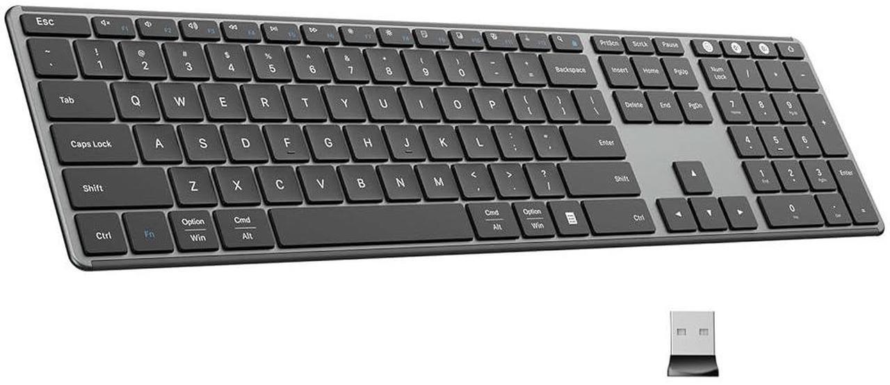Main image of AUSDOM Wireless Bluetooth Keyboard Full Size, Quiet Slim Multi-Device Rechargeable Cordless QWERTY Keyboard with Number Pad, Low Profile Silent Flat Universal Keyboard for Computer/Mac/Windows