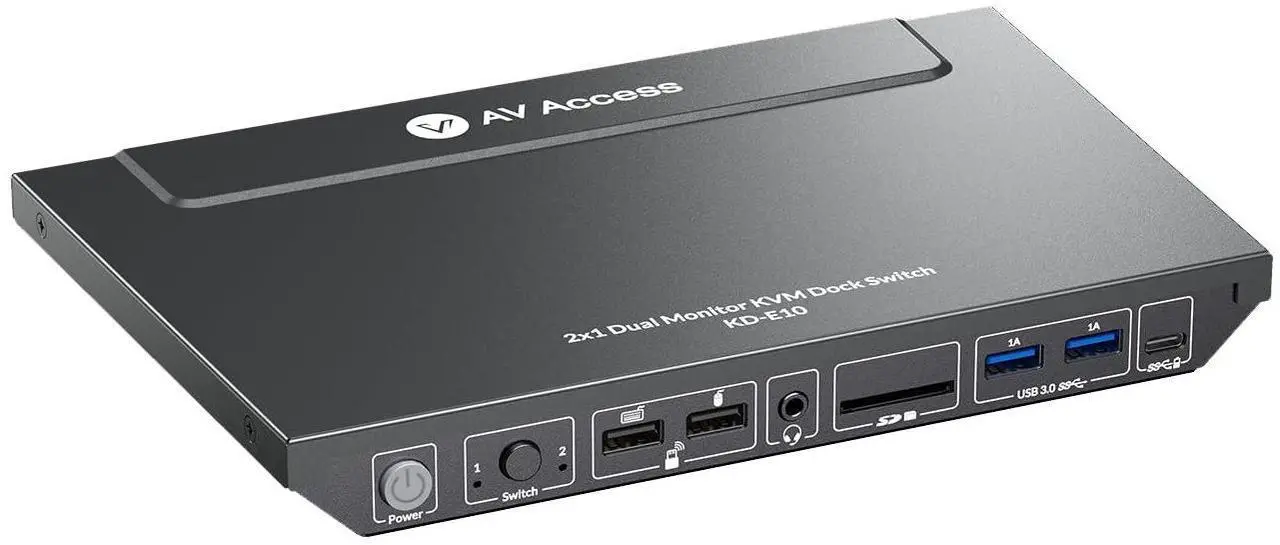 Main image of AV Access KVM Switch Docking Station for 2 Monitors 2 Computers, 4K KVM Switch Dual Monitor for Laptop & Desktop, EDID, 1G Ethernet, 100W USB-C Charging, 3X USB 3.0, for Home Office & Gaming(KD-E10)