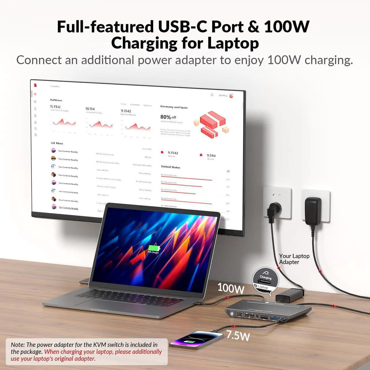 Alt view image 4 of 7 - AV Access KVM Switch Docking Station for 2 Monitors 2 Computers, 4K KVM Switch Dual Monitor for Laptop & Desktop, EDID, 1G Ethernet, 100W USB-C Charging, 3X USB 3.0, for Home Office & Gaming(KD-E10)