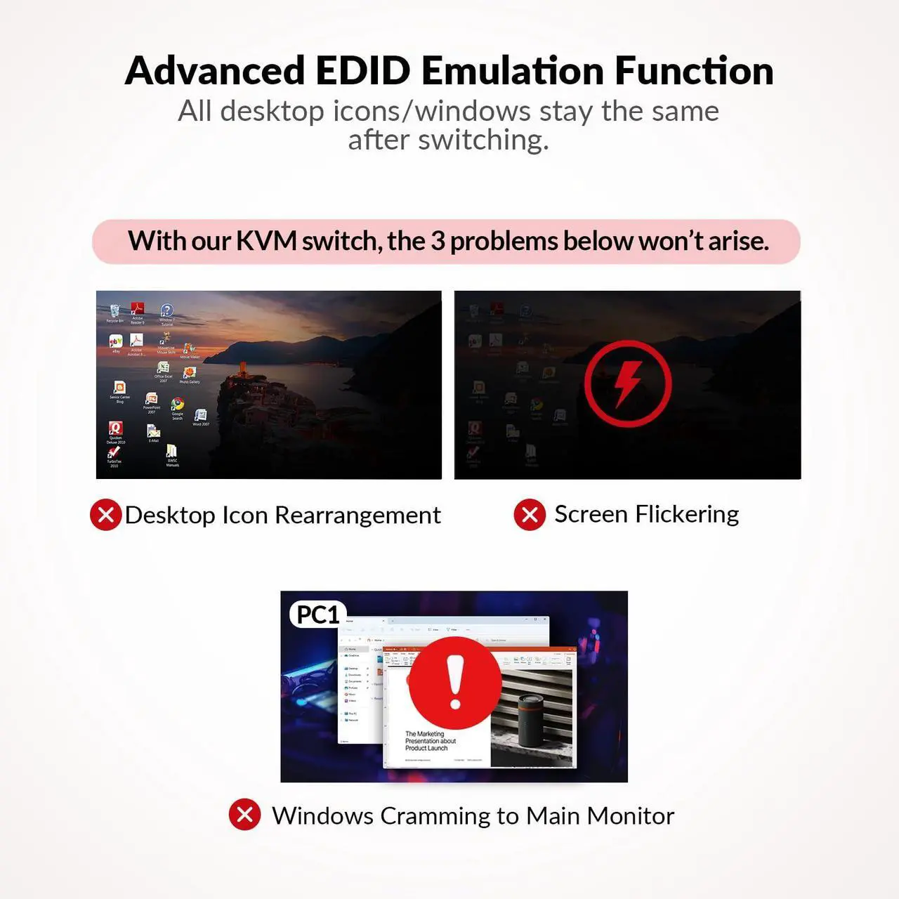 Alt view image 5 of 7 - AV Access KVM Switch Docking Station for 2 Monitors 2 Computers, 4K KVM Switch Dual Monitor for Laptop & Desktop, EDID, 1G Ethernet, 100W USB-C Charging, 3X USB 3.0, for Home Office & Gaming(KD-E10)
