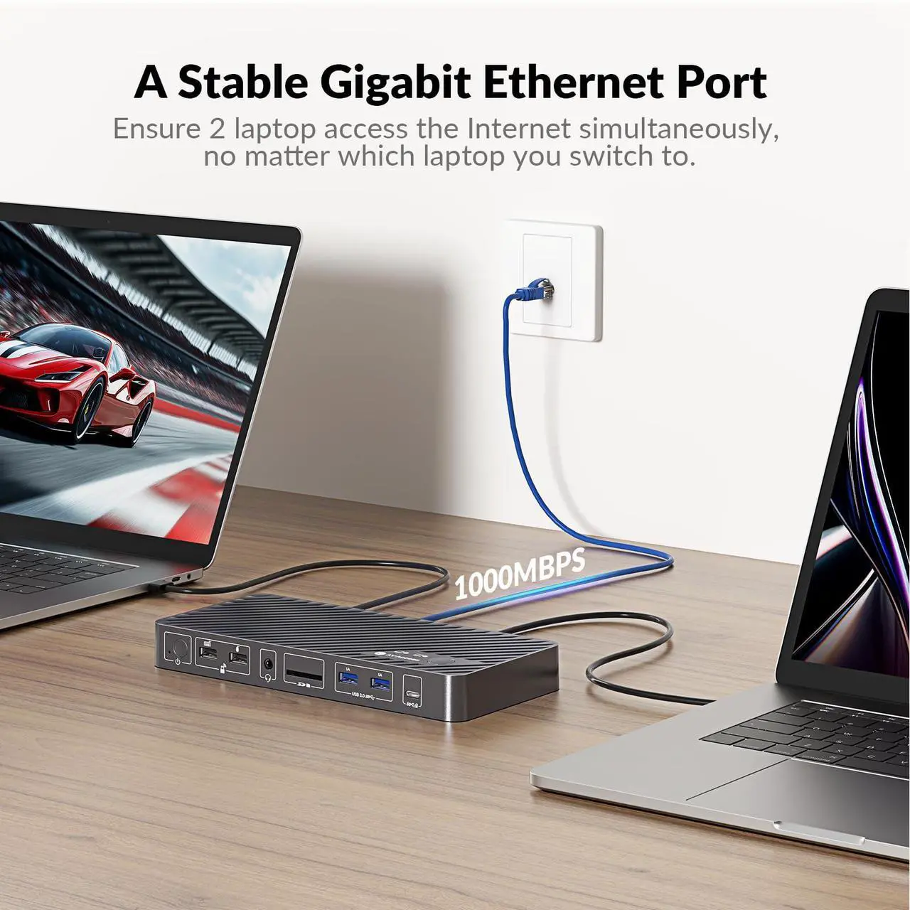 Alt view image 3 of 7 - AV Access Docking Station KVM Switch 2 Monitors 2 Laptops, 4K KVM Switch Dual Monitor, 100W PD for Each PC, 1G Ethernet, EDID Emulation, Ideal for Home Office & Gaming(KD-E20)