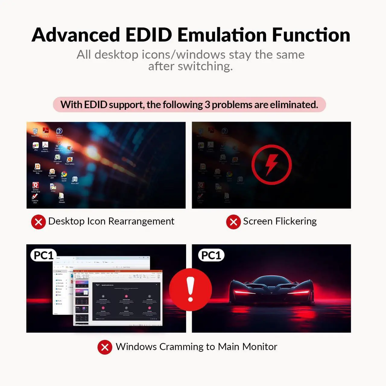 Alt view image 4 of 7 - AV Access Docking Station KVM Switch 2 Monitors 2 Laptops, 4K KVM Switch Dual Monitor, 100W PD for Each PC, 1G Ethernet, EDID Emulation, Ideal for Home Office & Gaming(KD-E20)