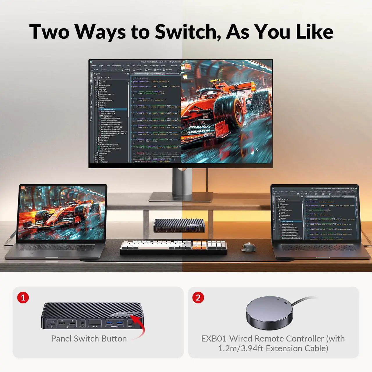 Alt view image 6 of 7 - AV Access Docking Station KVM Switch 2 Monitors 2 Laptops, 4K KVM Switch Dual Monitor, 100W PD for Each PC, 1G Ethernet, EDID Emulation, Ideal for Home Office & Gaming(KD-E20)