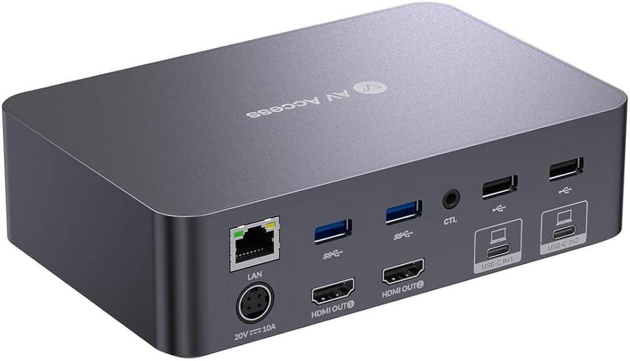 Main image of v AV Access iDock C20 USB-C KVM Switch Docking Station for 2 Laptops, 4K Dual Monitor, EDID Emulation, 1G Ethernet