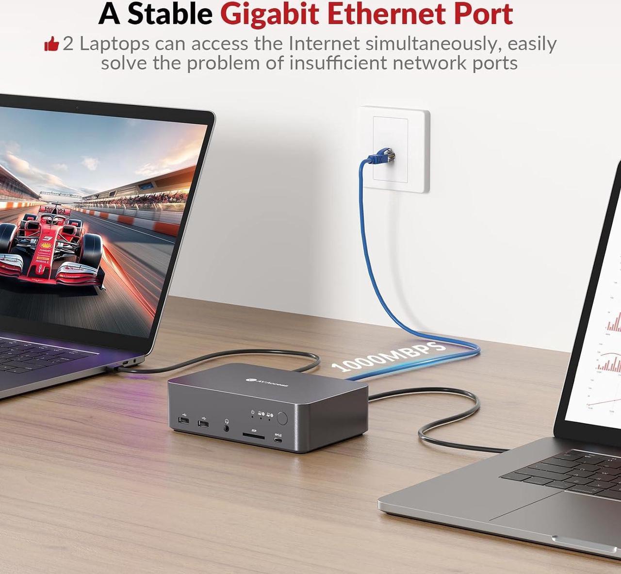Alt view image 3 of 7 - v AV Access iDock C20 USB-C KVM Switch Docking Station for 2 Laptops, 4K Dual Monitor, EDID Emulation, 1G Ethernet